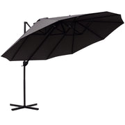 Aosom Grey Offset Patio Umbrella with Twin Canopy Lift Crank Sunshade-DECOROLALA