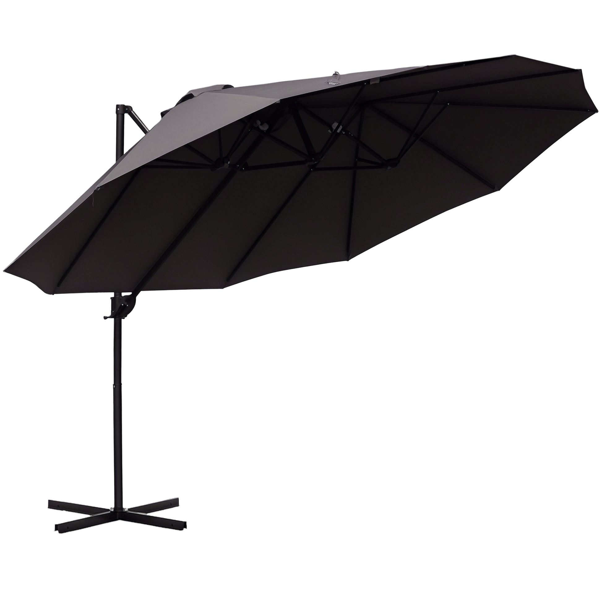 Aosom Grey Offset Patio Umbrella with Twin Canopy Lift Crank Sunshade-DECOROLALA