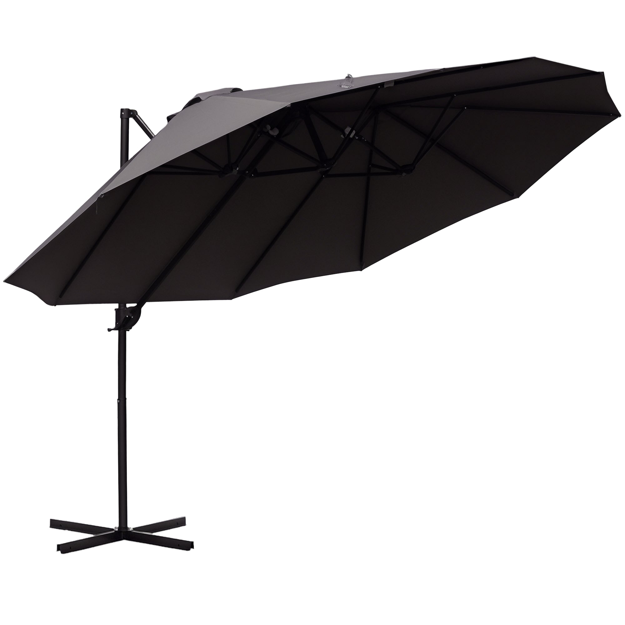Aosom Grey Offset Patio Umbrella with Twin Canopy Lift Crank Sunshade-DECOROLALA