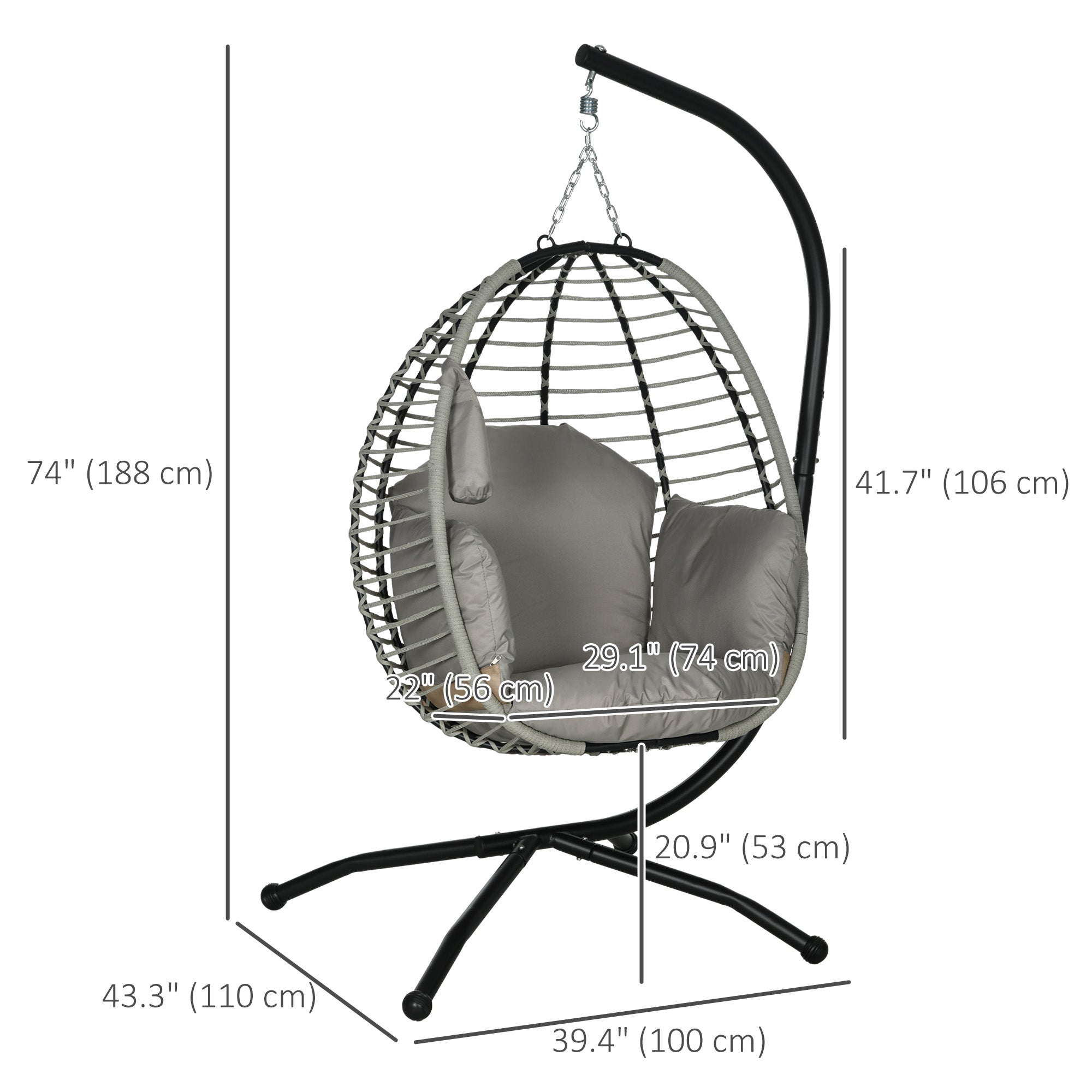 Aosom Hanging Egg Chair with Cushion - Grey Foldable-DECOROLALA