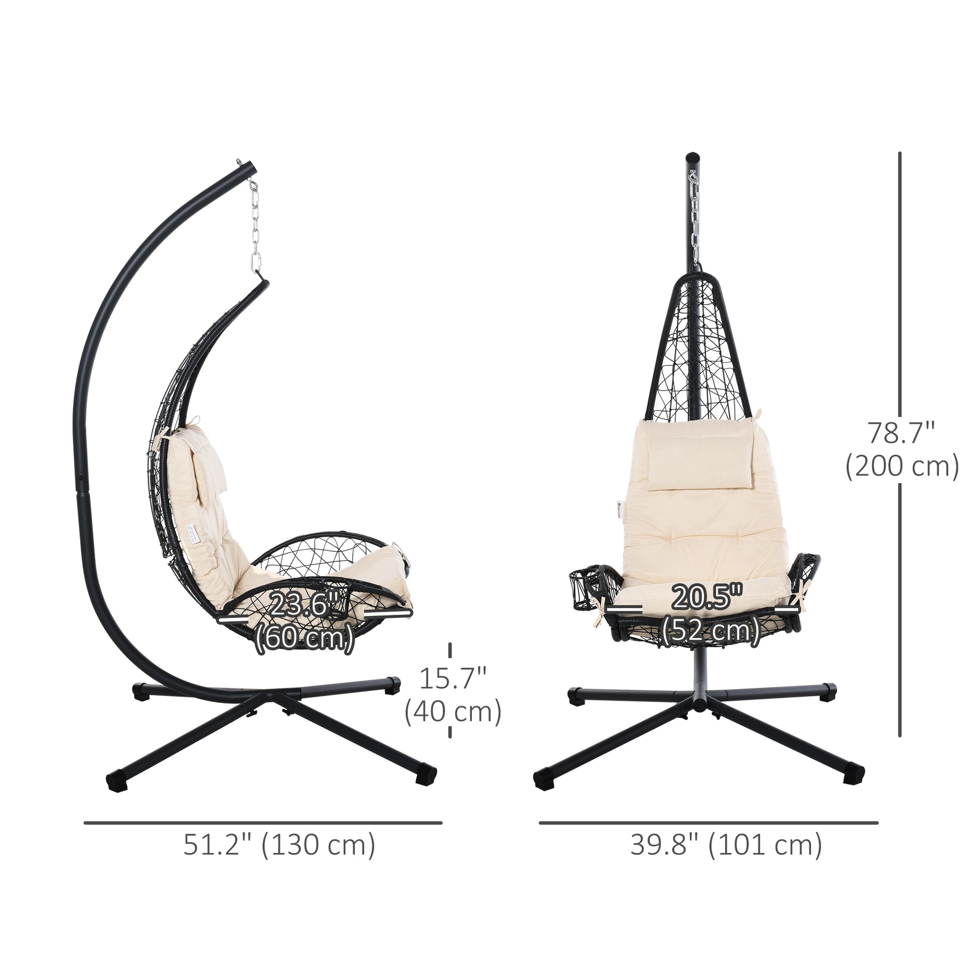 Aosom Hanging Egg Chair with Stand - Beige Cushion-DECOROLALA