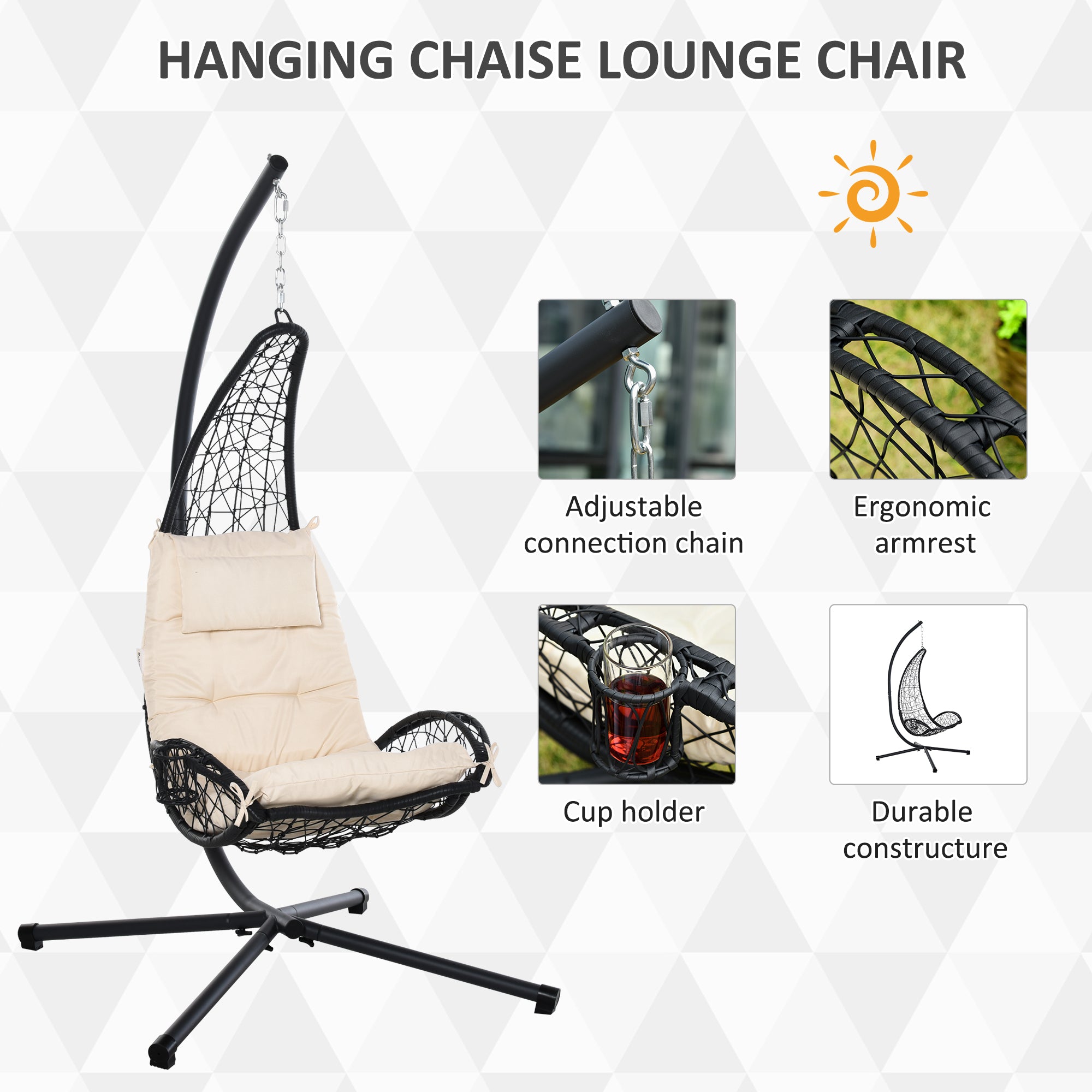 Aosom Hanging Egg Chair with Stand - Beige Cushion-DECOROLALA