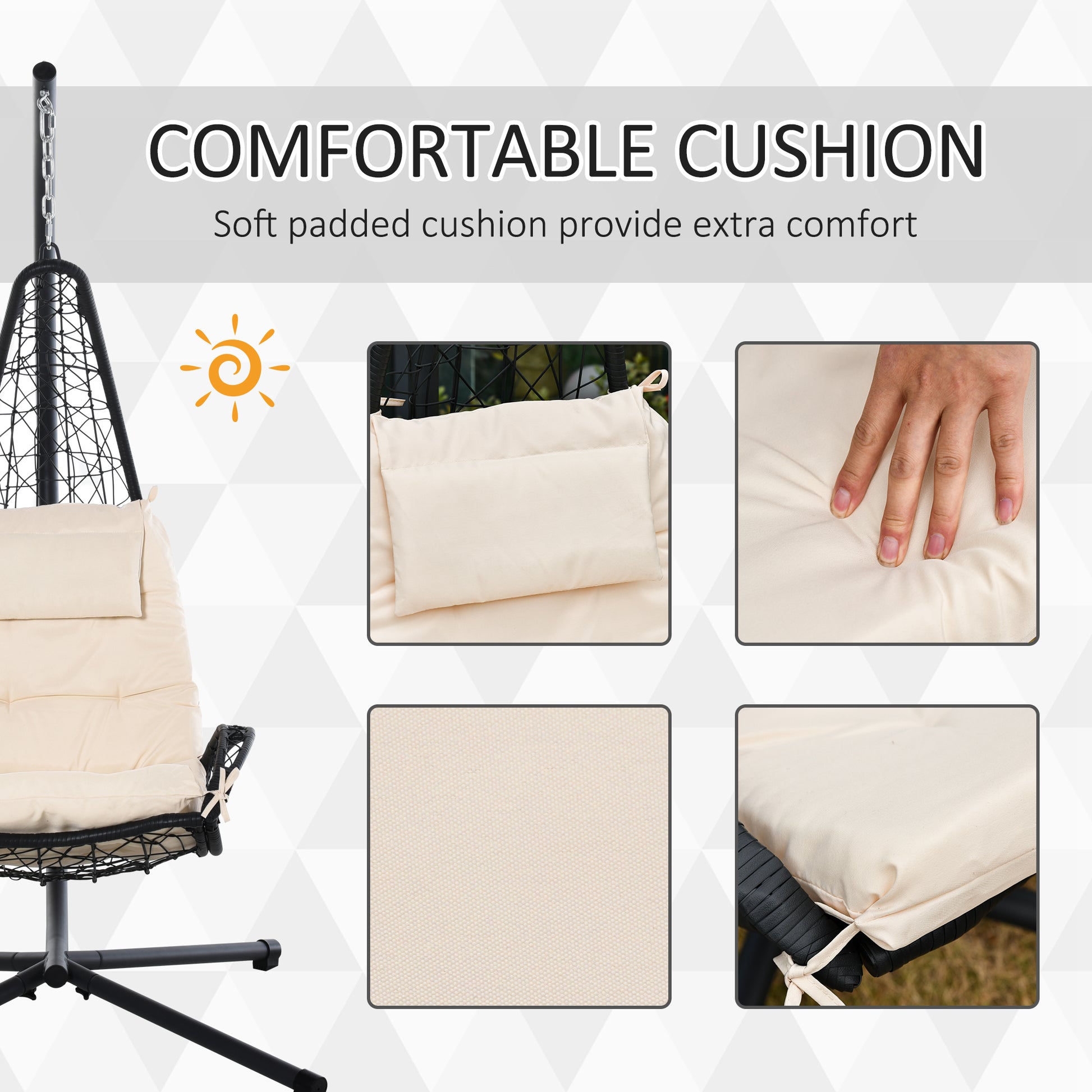 Aosom Hanging Egg Chair with Stand - Beige Cushion-DECOROLALA