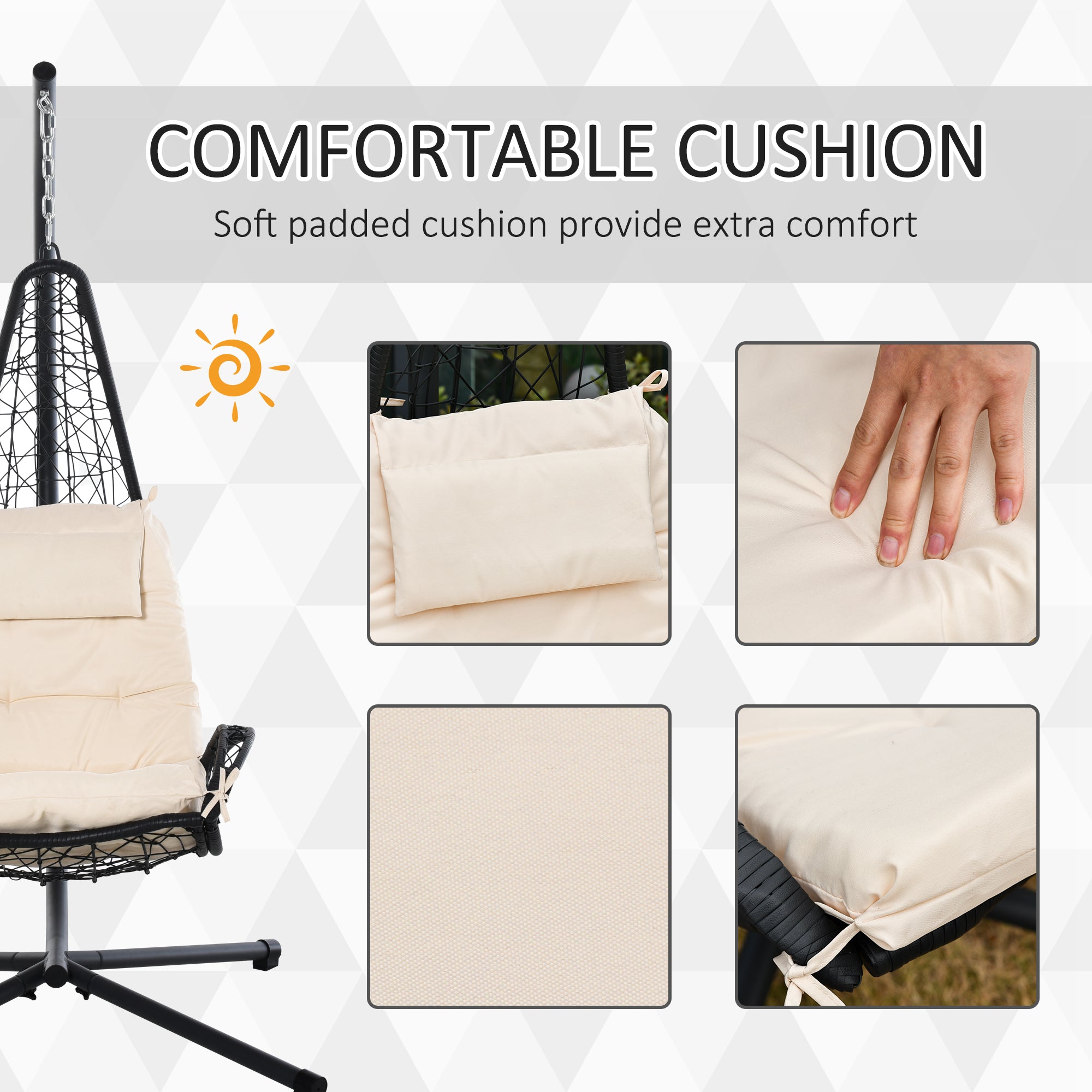 Aosom Hanging Egg Chair with Stand - Beige Cushion-DECOROLALA