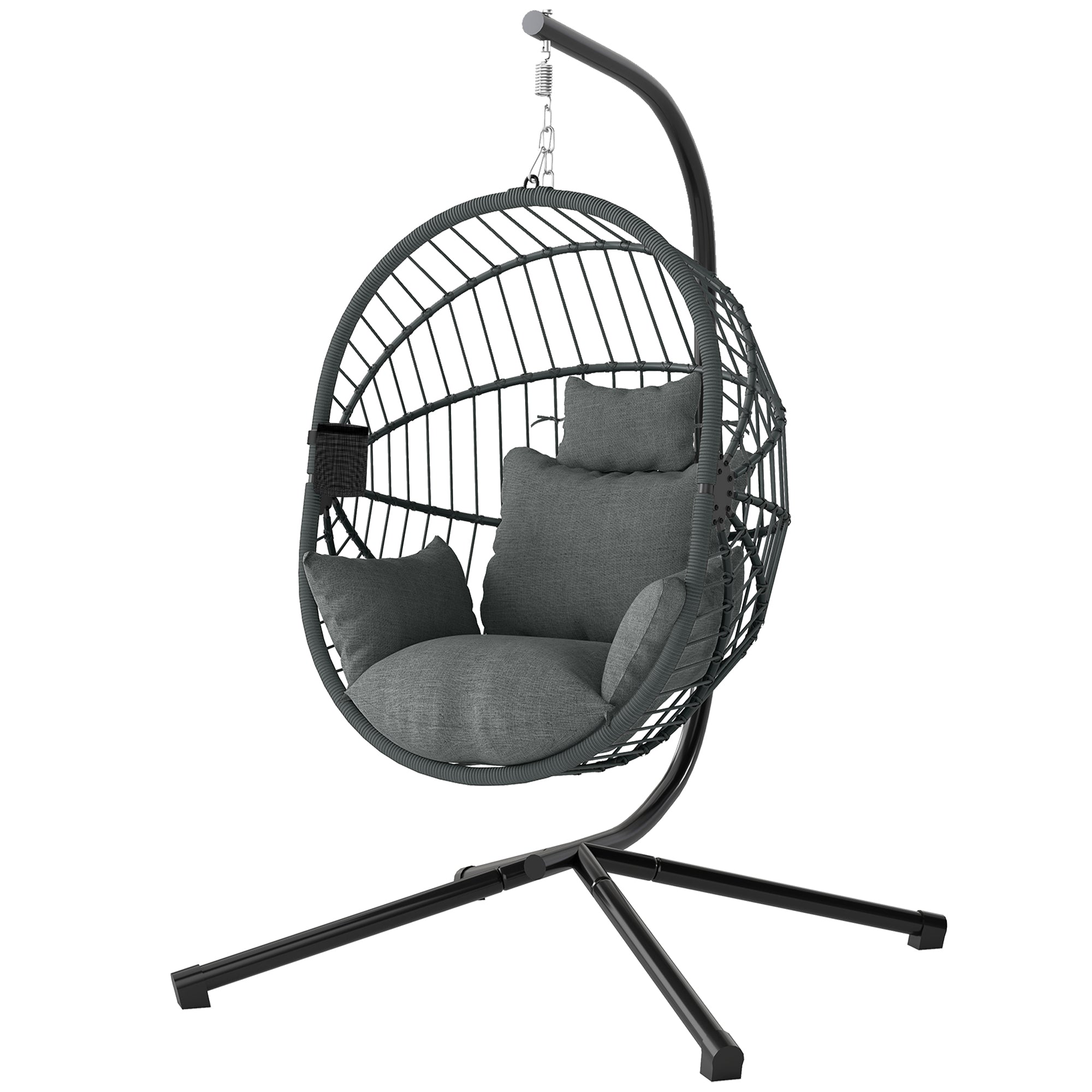 Aosom Hanging Egg Chair with Stand - Grey Padded Seat-DECOROLALA