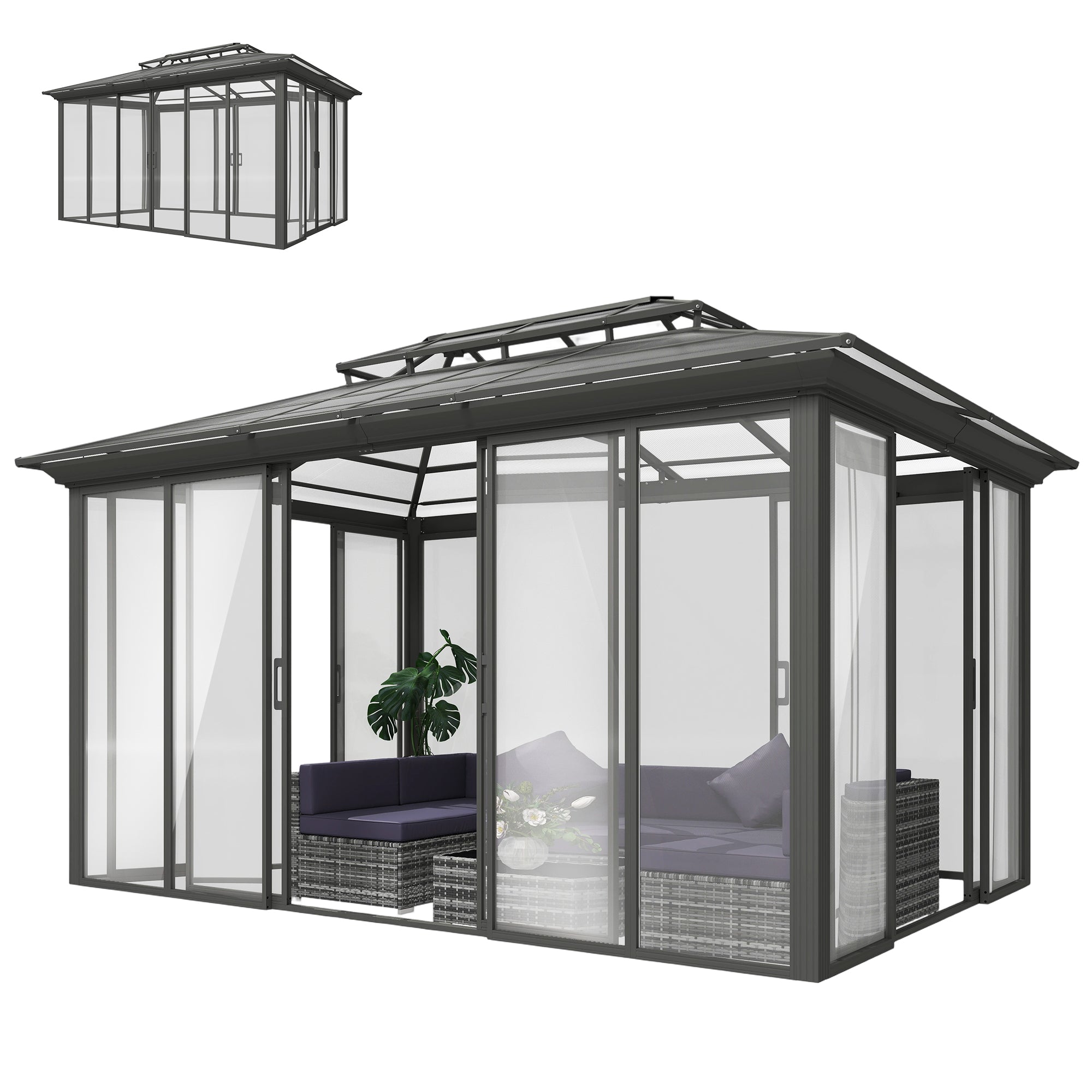 Aosom Hardtop Gazebo 10' x 14' Dark Grey Solarium-DECOROLALA