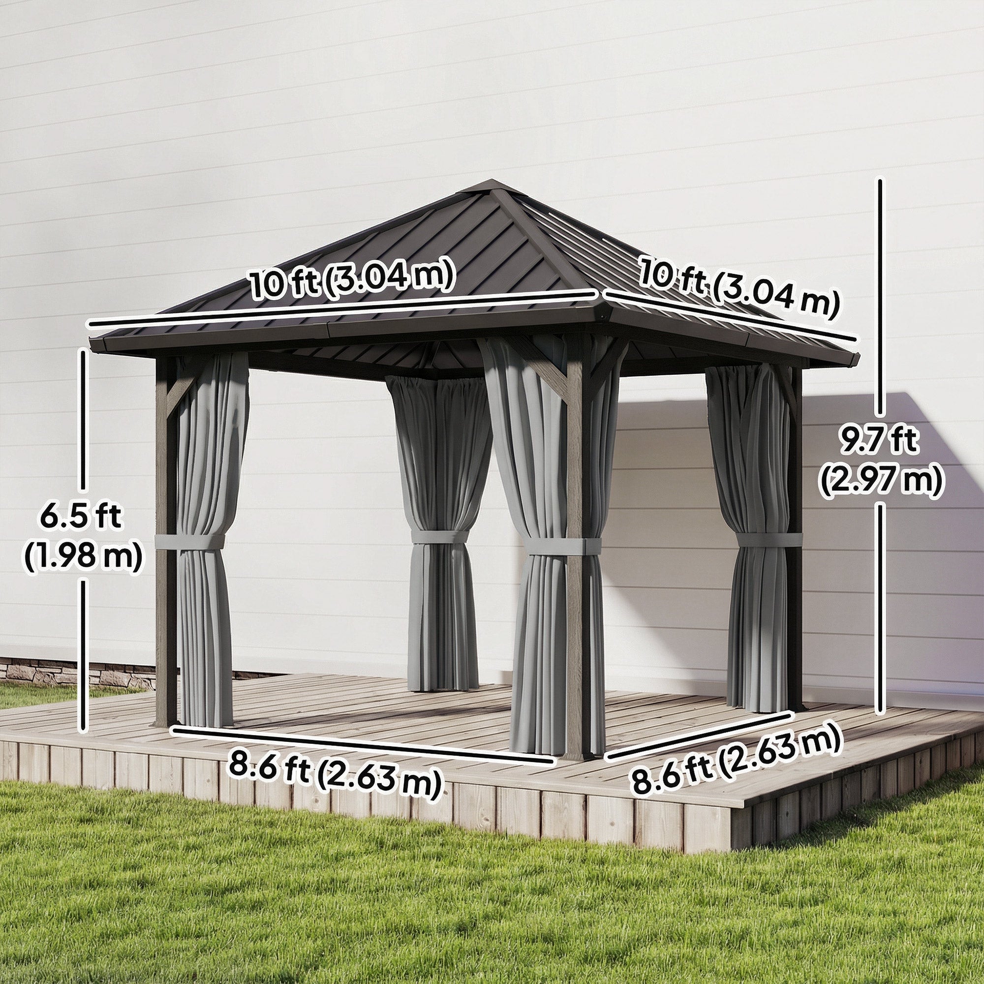 Aosom Hardtop Gazebo 10x10 - Dark Grey w/ Netting-DECOROLALA