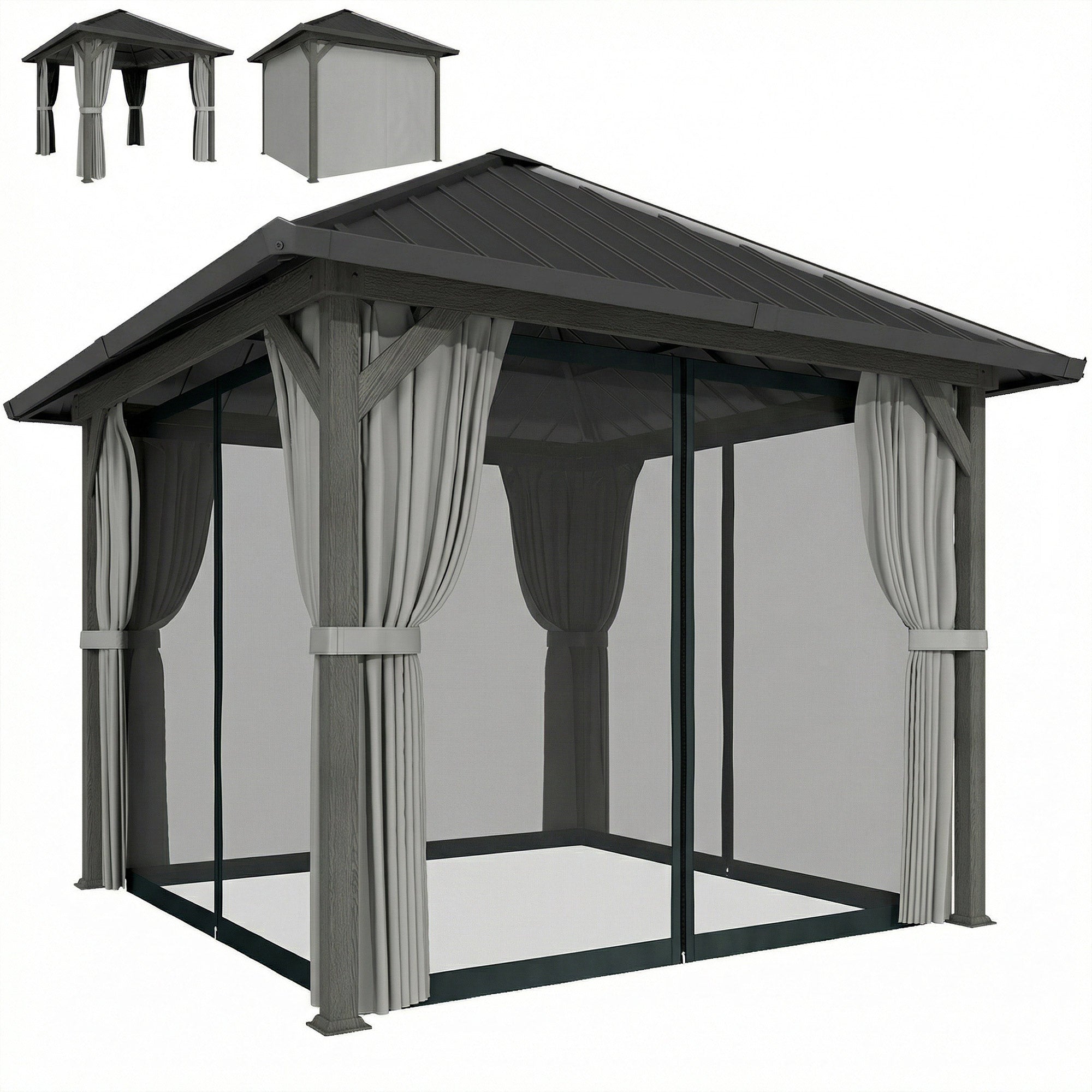Aosom Hardtop Gazebo 10x10 - Dark Grey w/ Netting-DECOROLALA