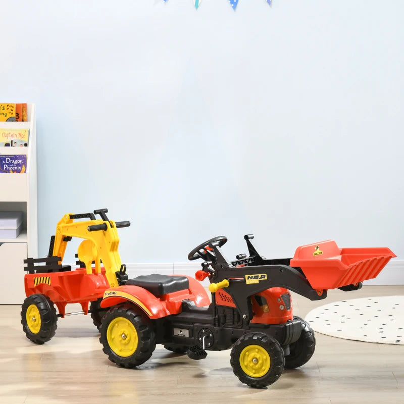 Aosom Kids Ride on Pedal Dump Truck with Detachable Trailer, Red-DECOROLALA