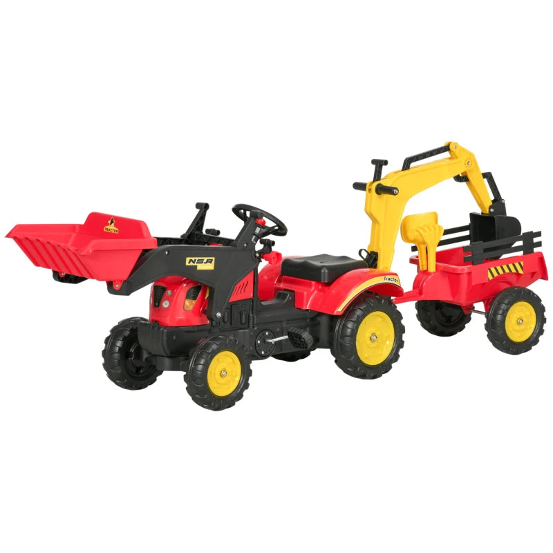 Aosom Kids Ride on Pedal Dump Truck with Detachable Trailer, Red-DECOROLALA