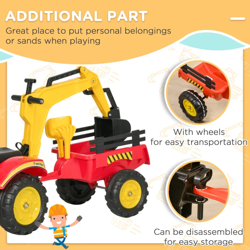 Aosom Kids Ride on Pedal Dump Truck with Detachable Trailer, Red-DECOROLALA