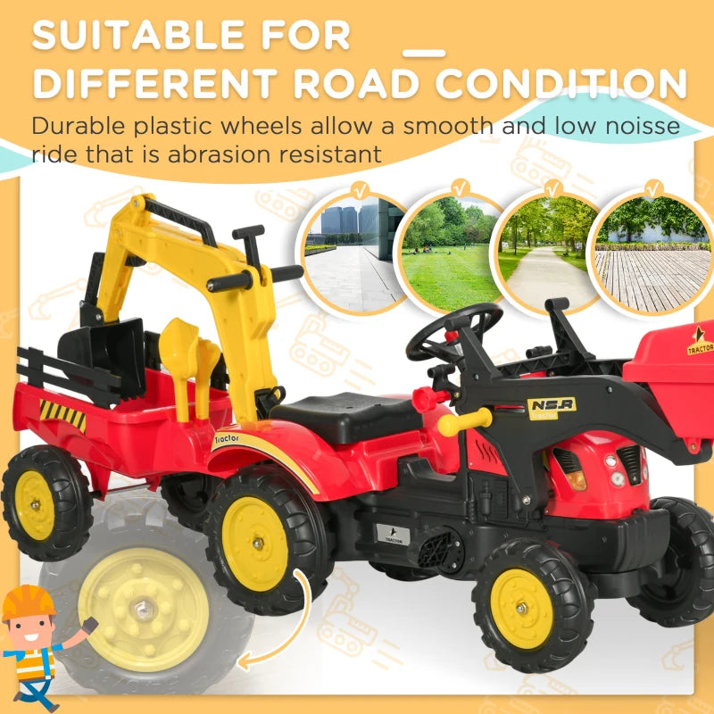 Aosom Kids Ride on Pedal Dump Truck with Detachable Trailer, Red-DECOROLALA