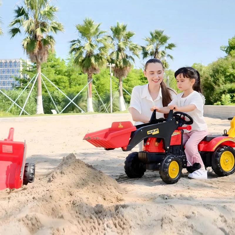 Aosom Kids Ride on Pedal Dump Truck with Detachable Trailer, Red-DECOROLALA