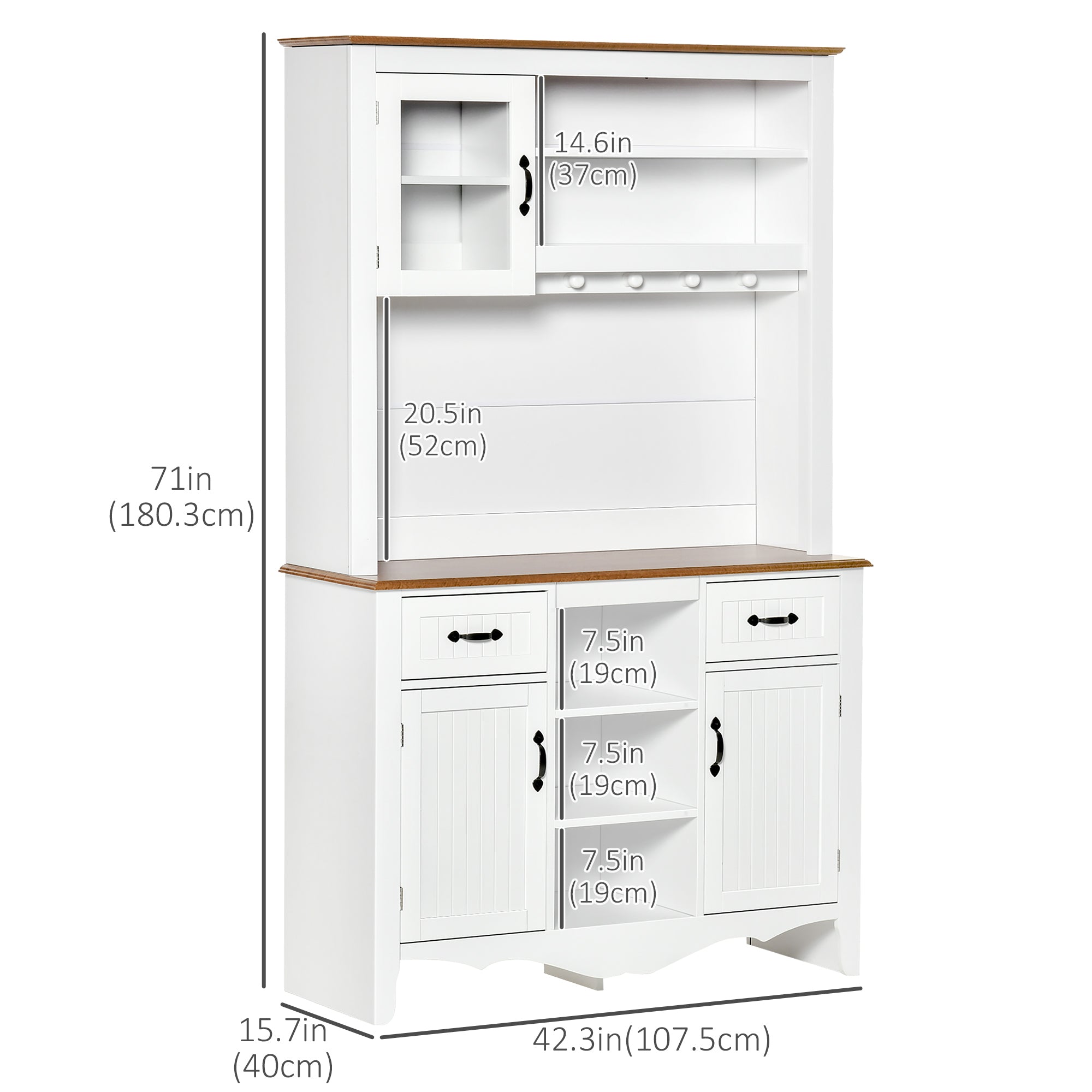 Aosom Kitchen Buffet Hutch 71" - White Farmhouse-DECOROLALA