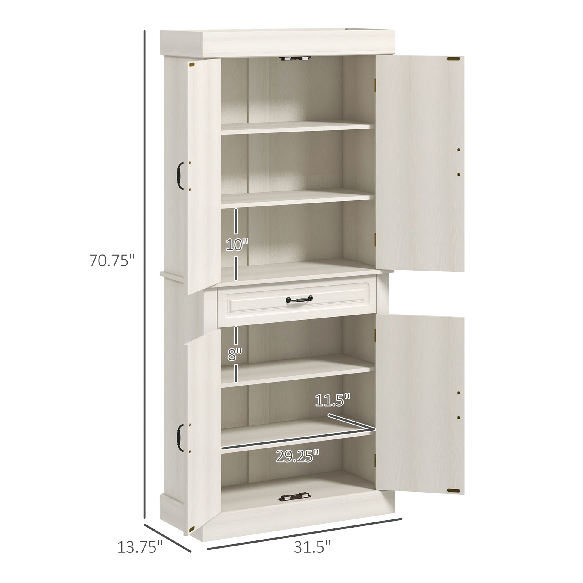 Aosom Kitchen Pantry Cabinet 71" Distressed White-DECOROLALA