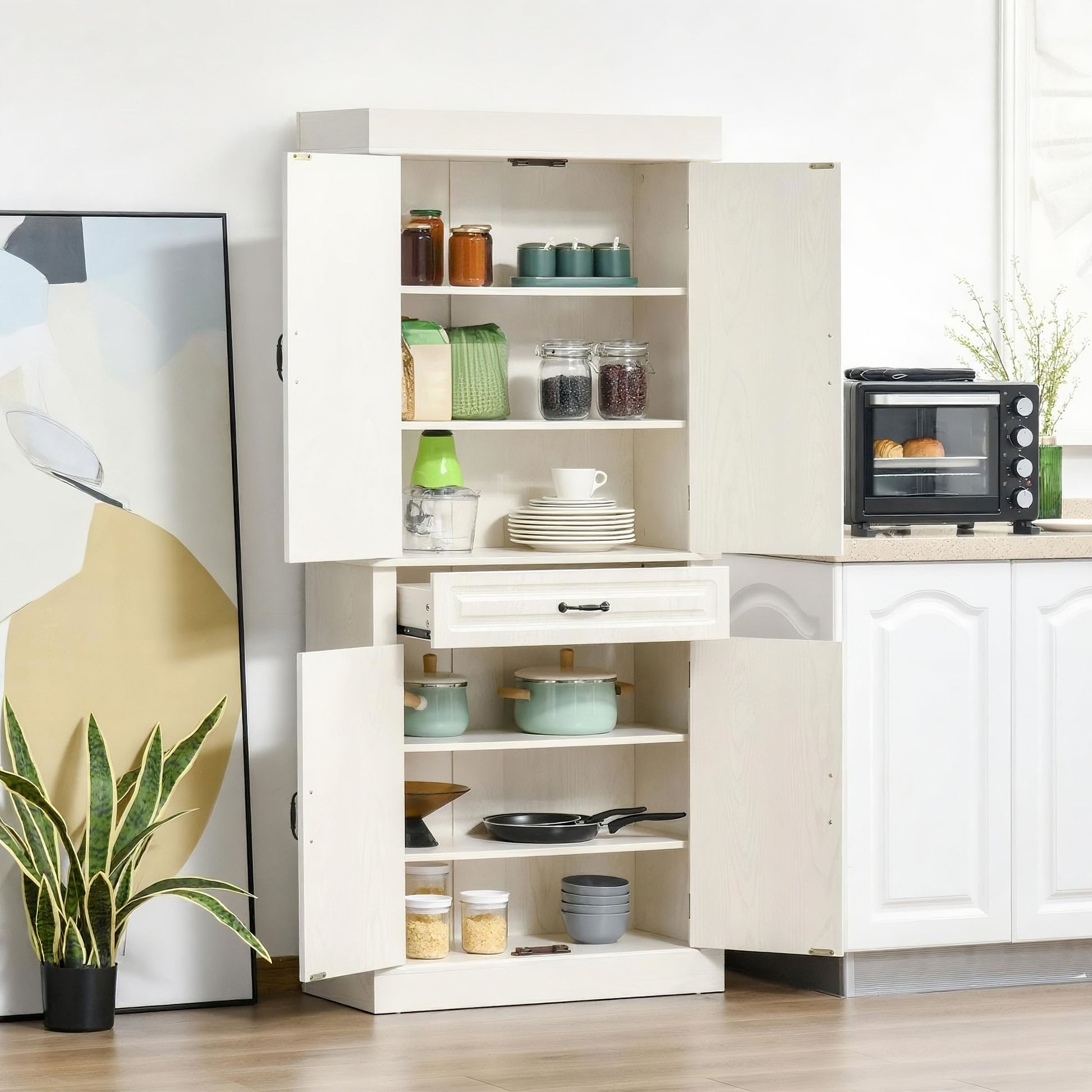 Aosom Kitchen Pantry Cabinet 71" Distressed White-DECOROLALA