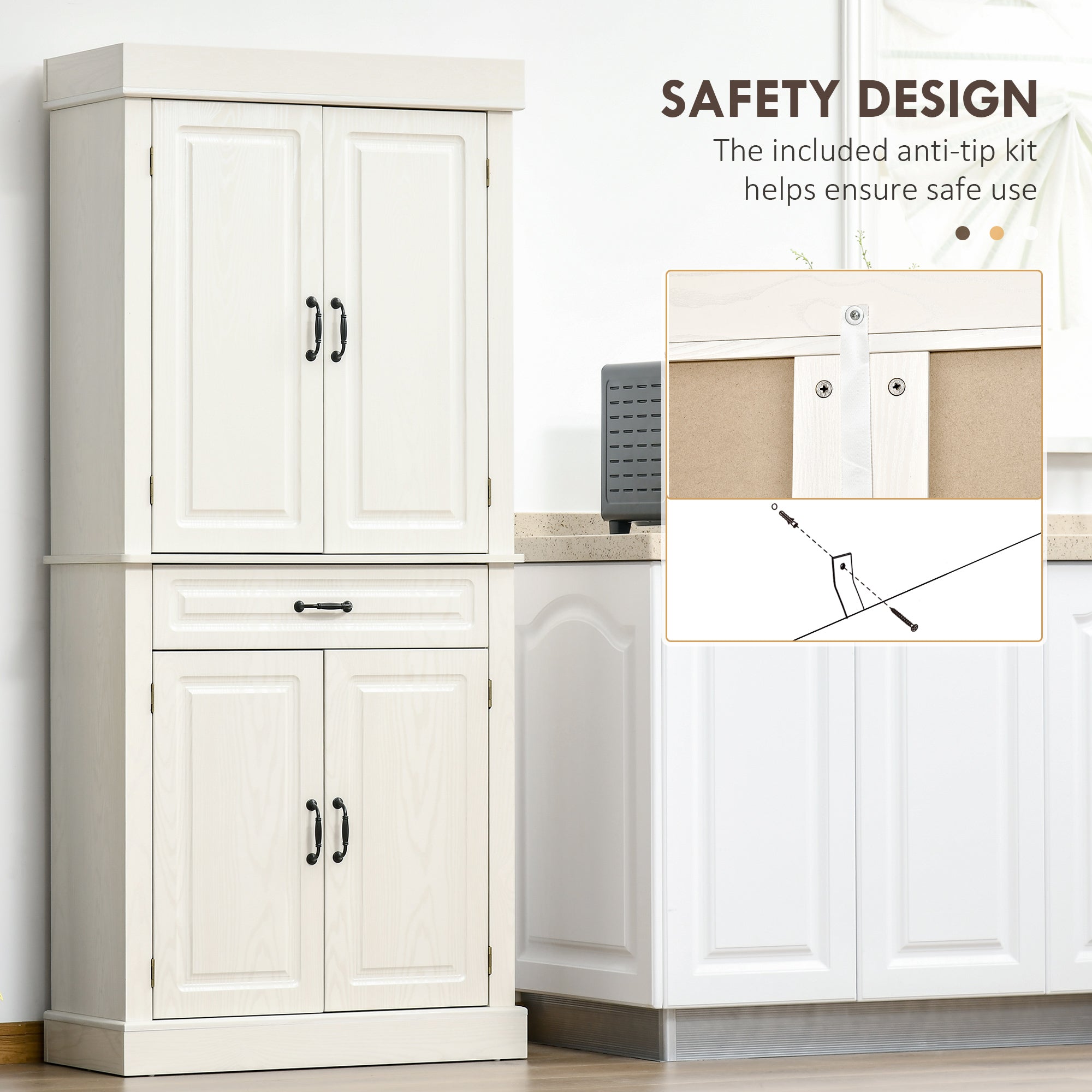 Aosom Kitchen Pantry Cabinet 71" Distressed White-DECOROLALA