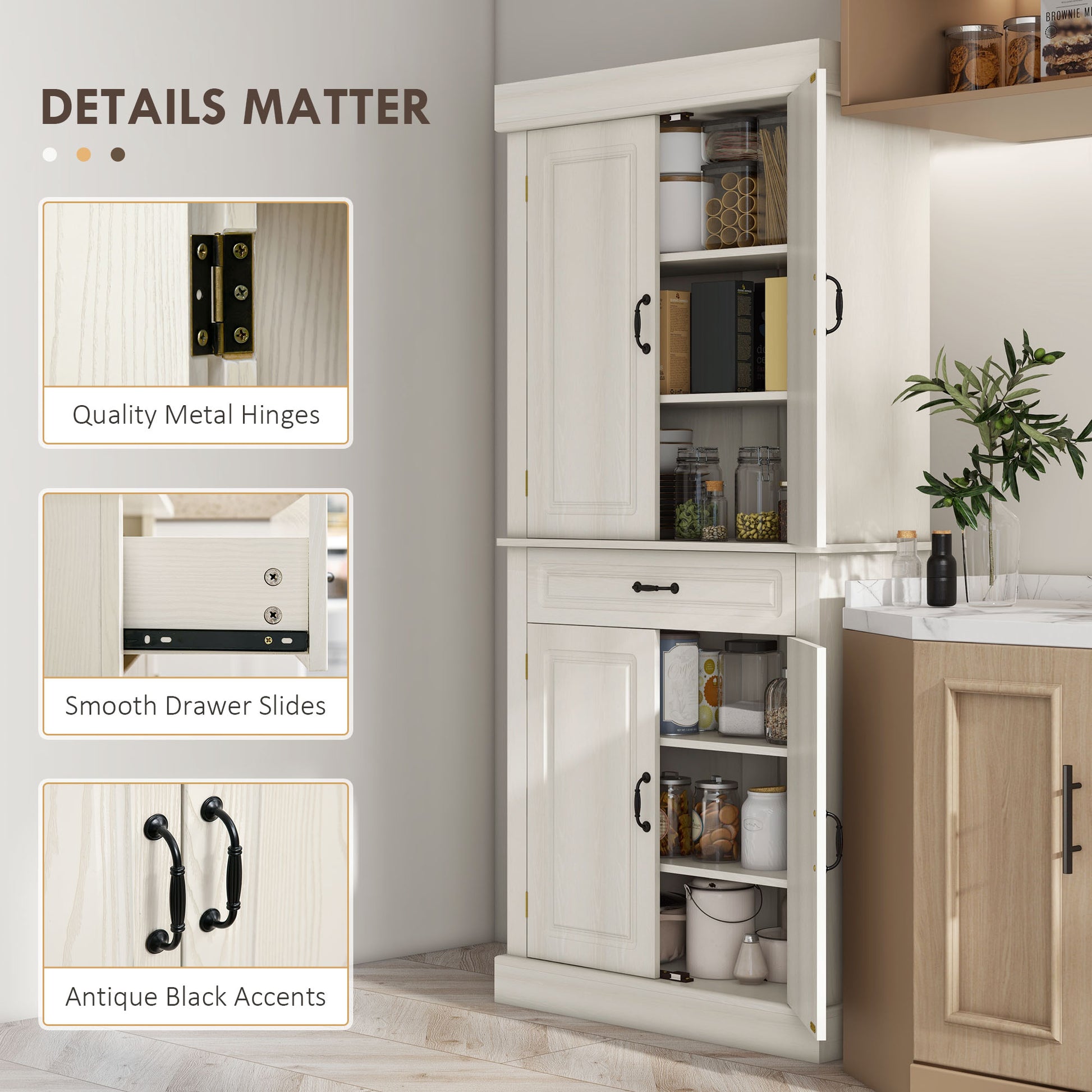 Aosom Kitchen Pantry Cabinet 71" Distressed White-DECOROLALA
