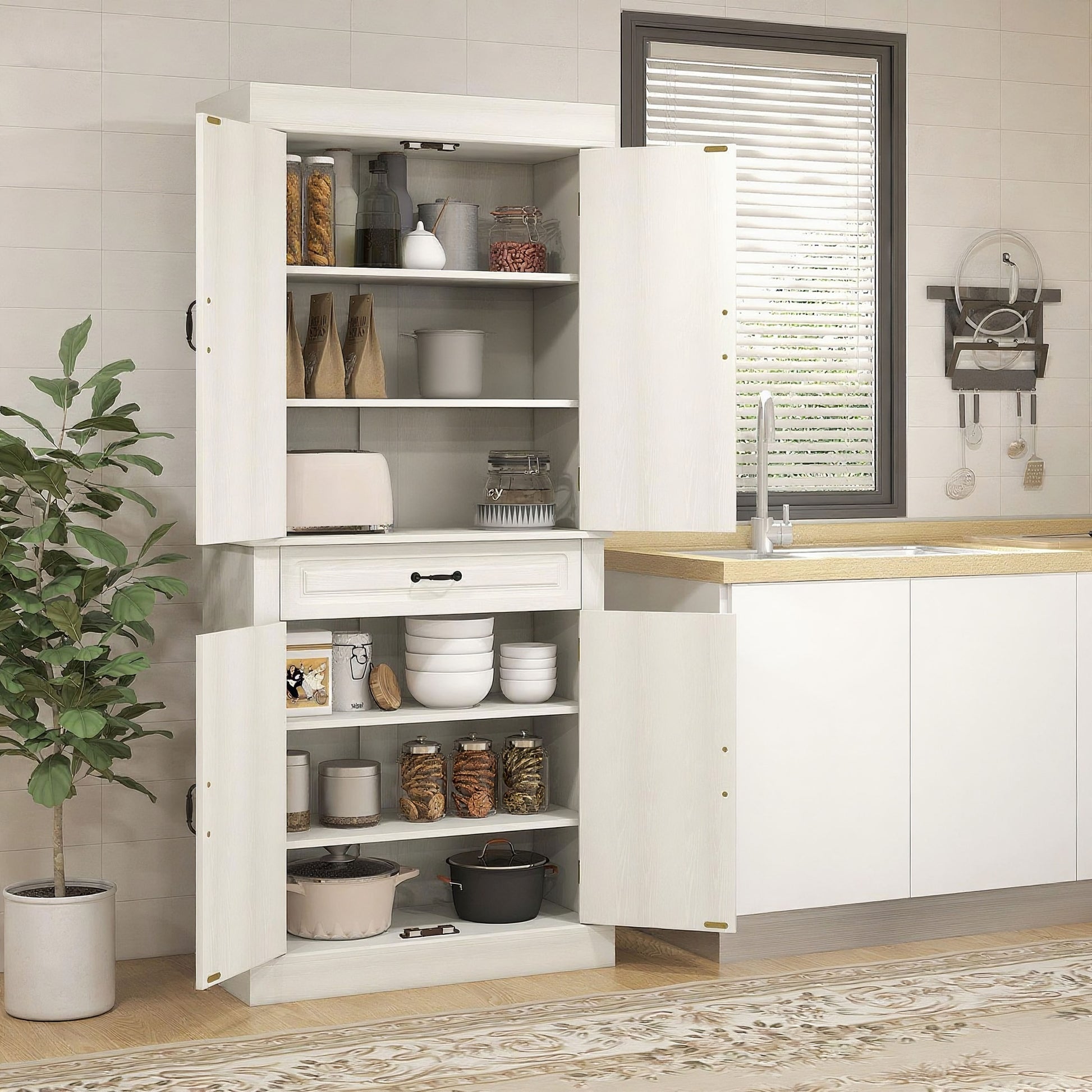 Aosom Kitchen Pantry Cabinet 71" Distressed White-DECOROLALA