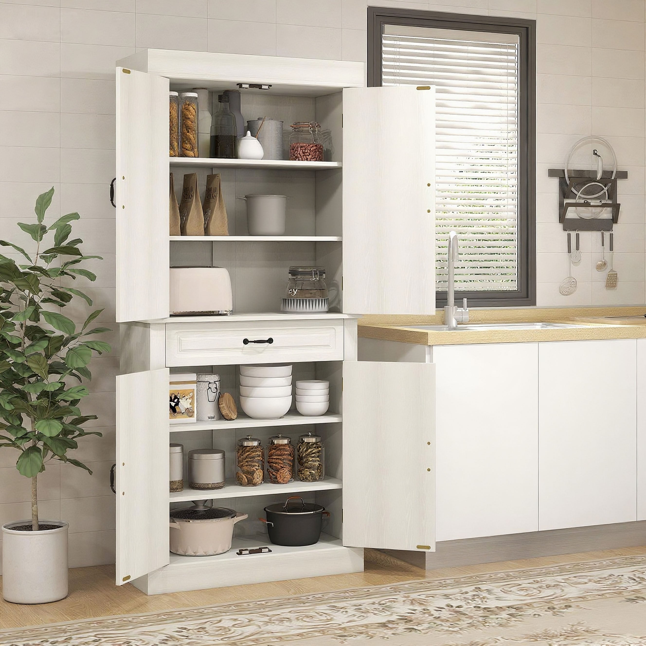 Aosom Kitchen Pantry Cabinet 71" Distressed White-DECOROLALA