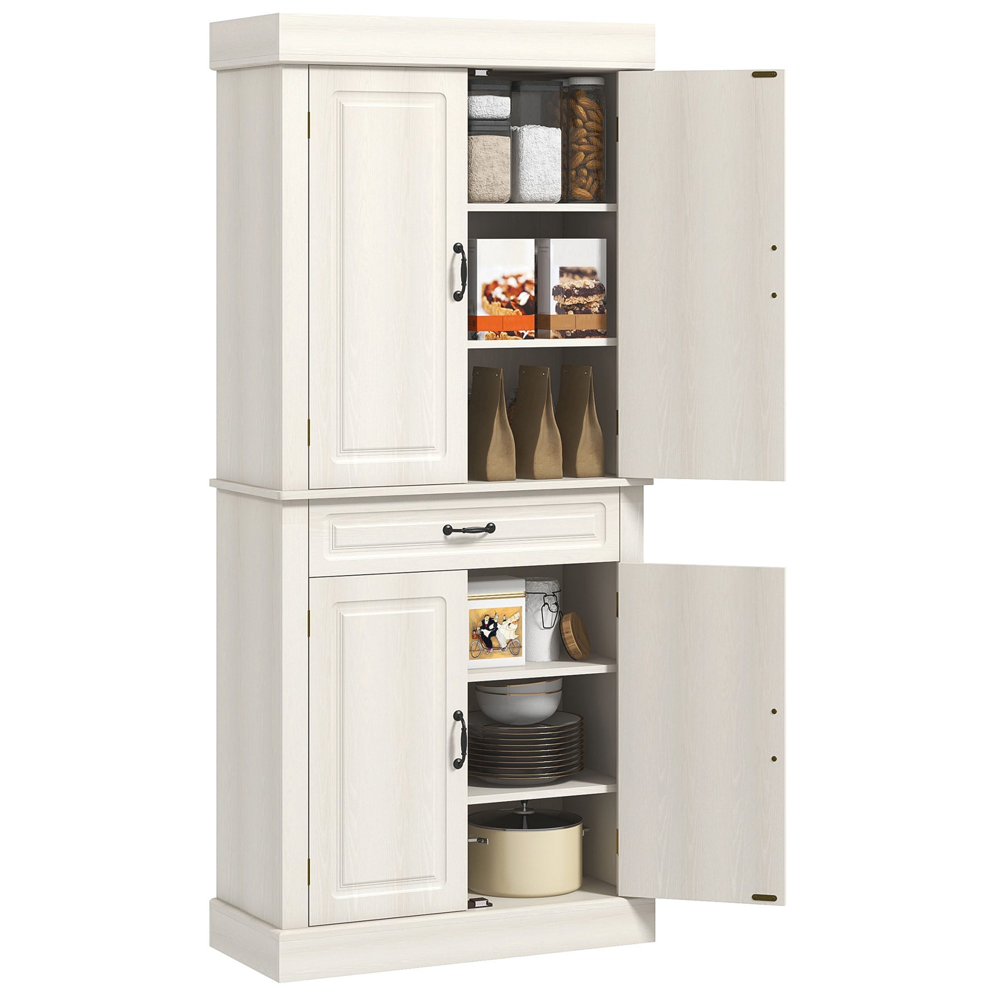 Aosom Kitchen Pantry Cabinet 71" Distressed White-DECOROLALA