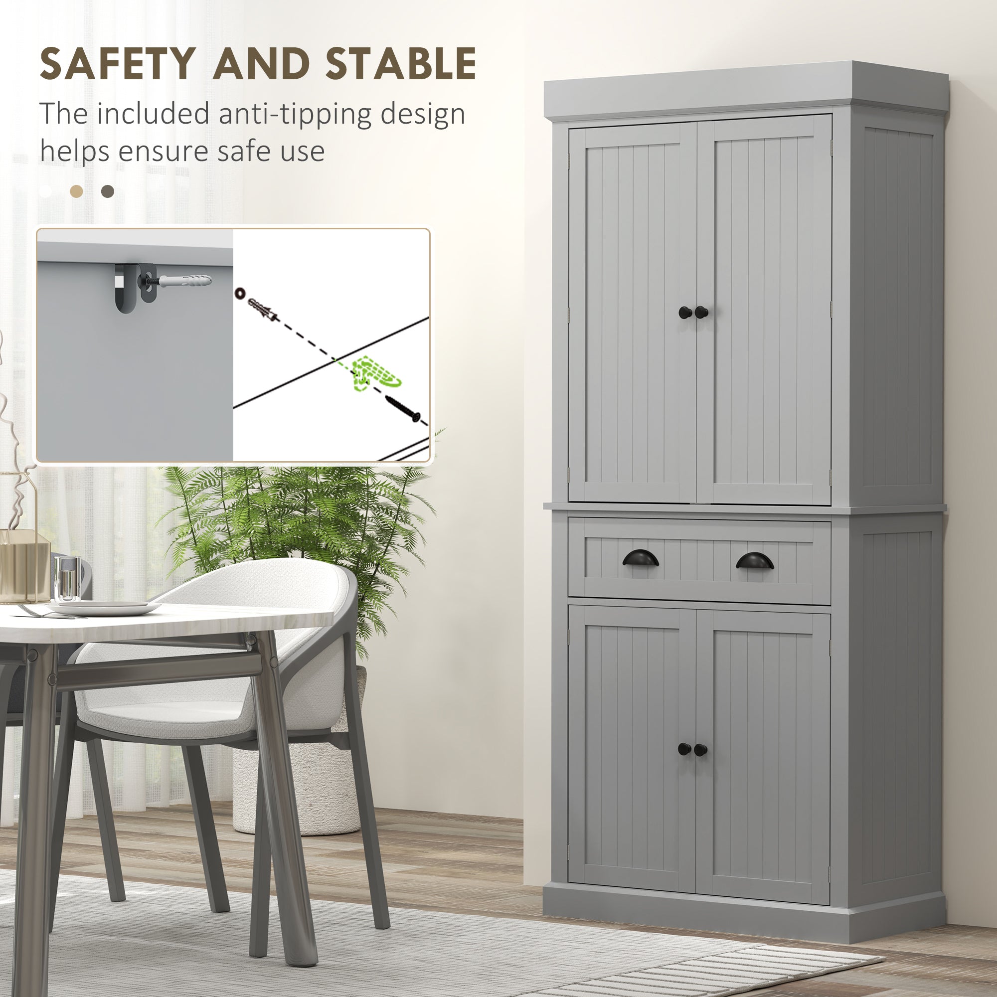 Aosom Kitchen Pantry Cabinet 71" Grey LED Lights-DECOROLALA