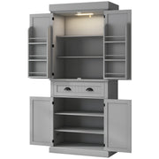 Aosom Kitchen Pantry Cabinet 71" Grey LED Lights-DECOROLALA