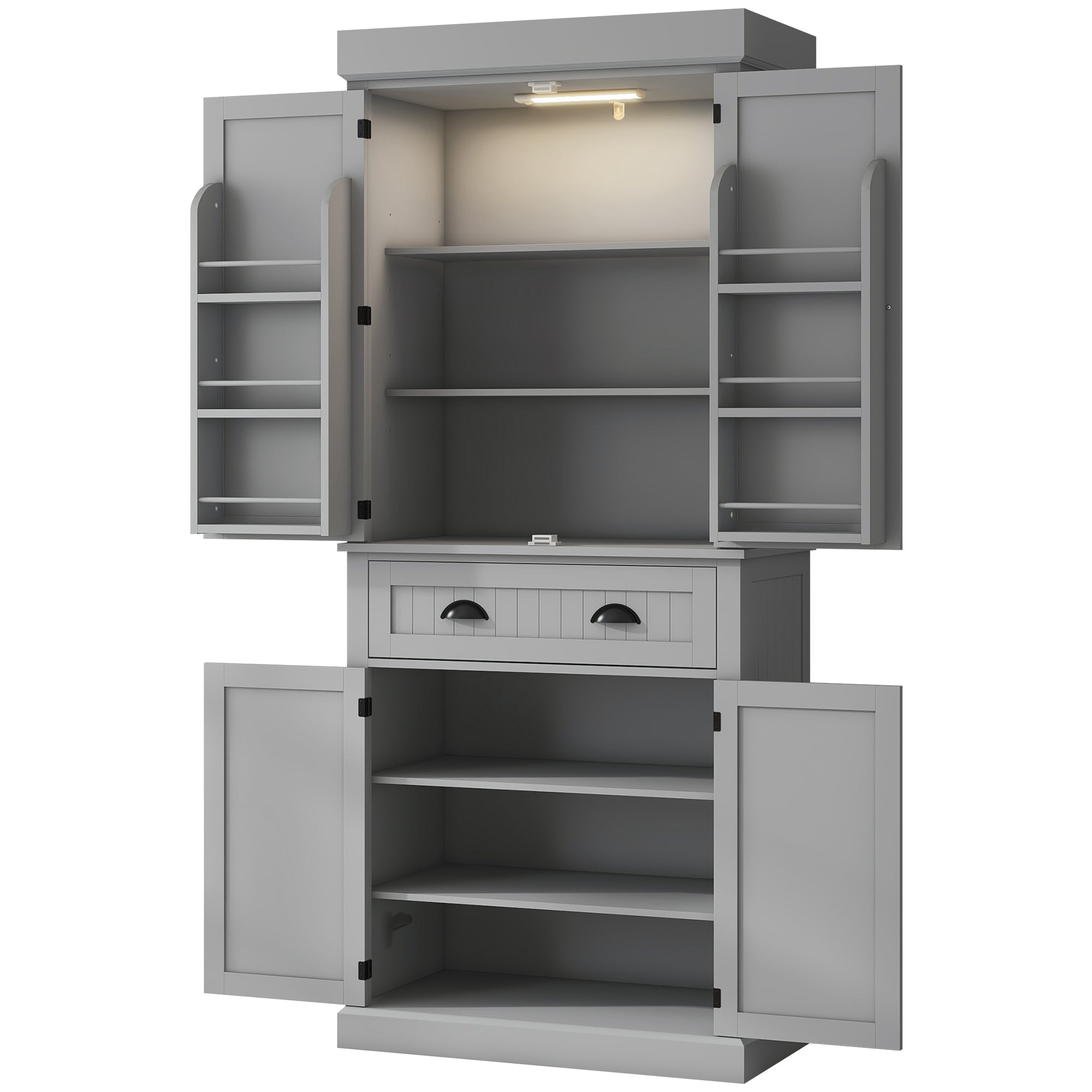 Aosom Kitchen Pantry Cabinet 71" Grey LED Lights-DECOROLALA