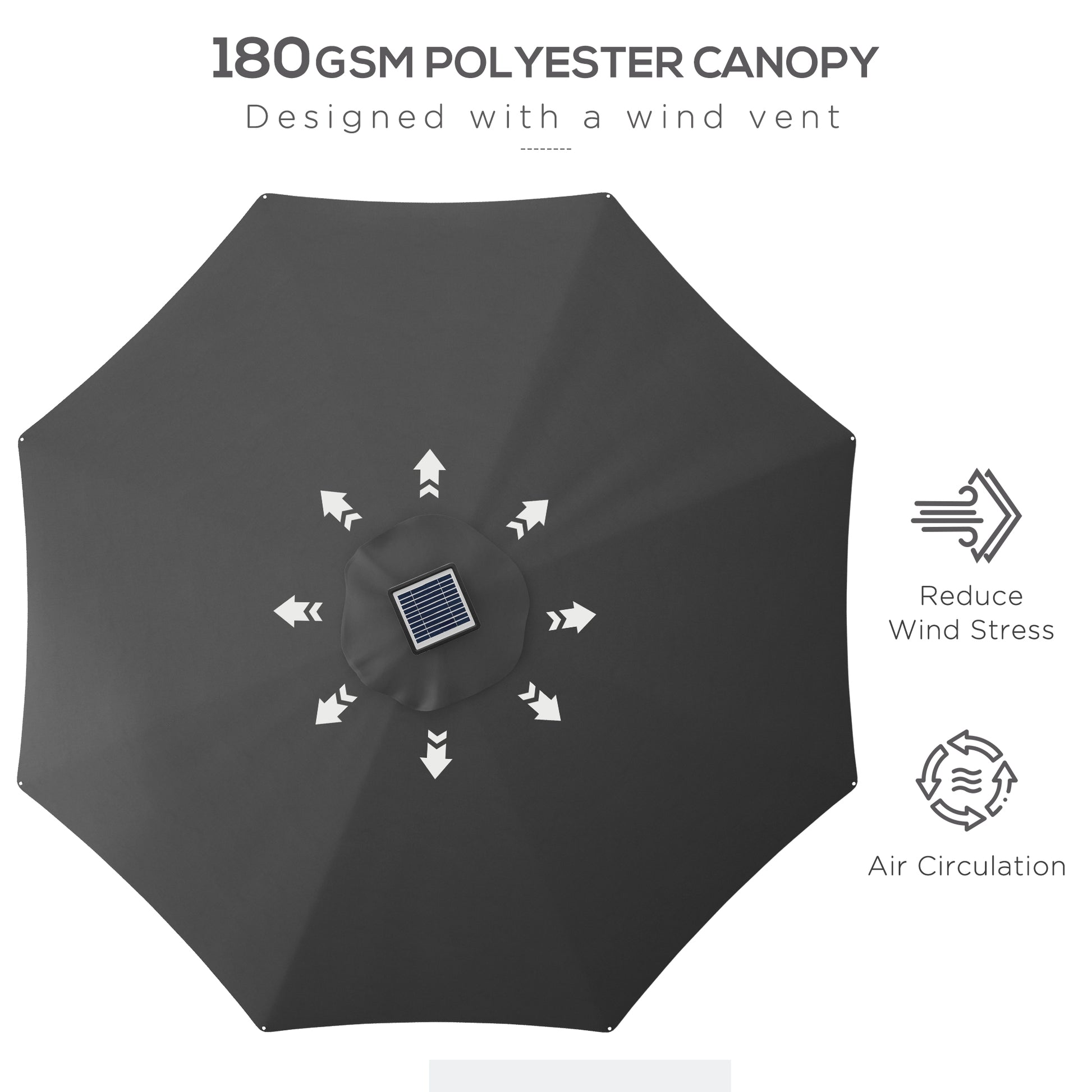 Aosom LED Patio Umbrella 9.6' Solar USB Charcoal-DECOROLALA
