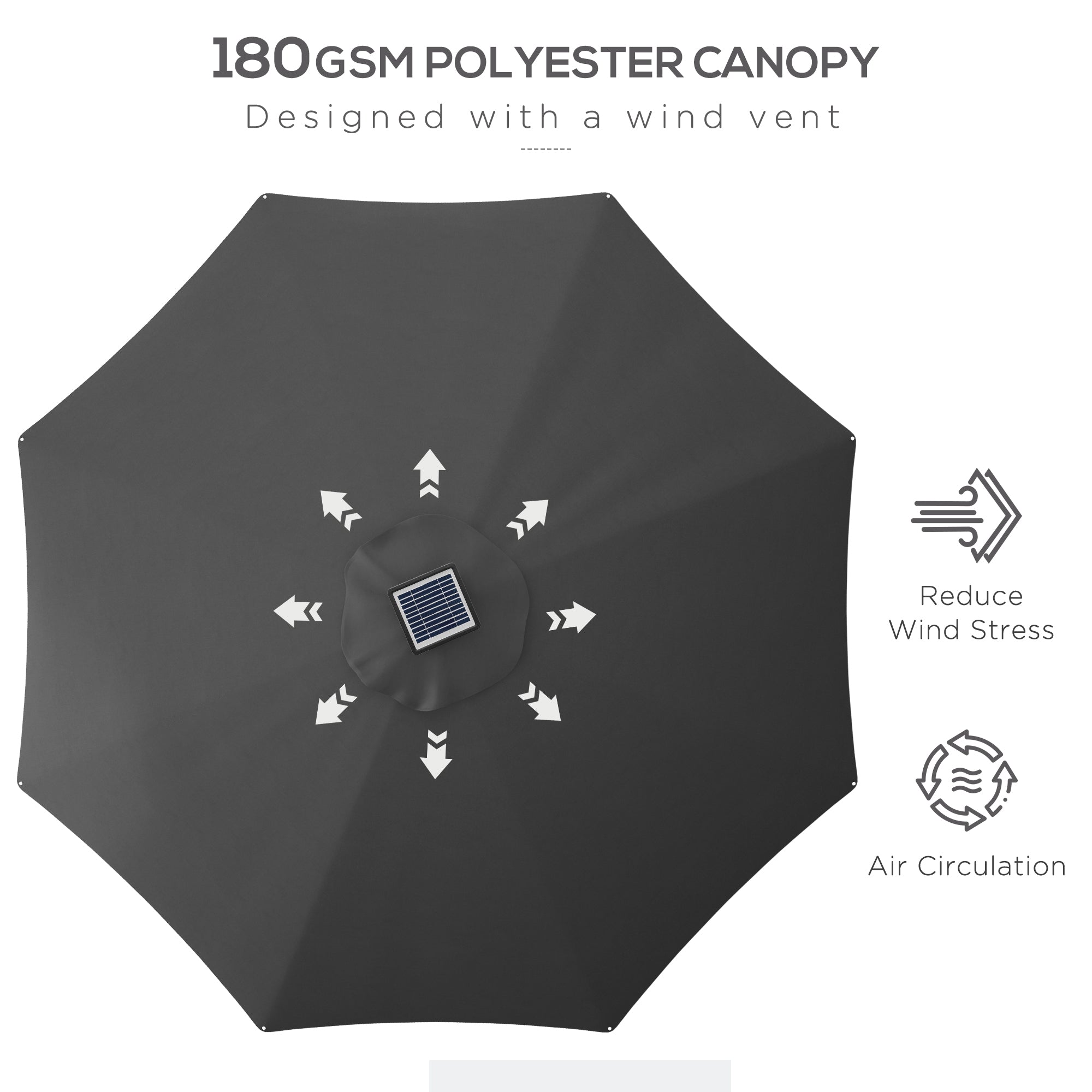 Aosom LED Patio Umbrella 9.6' Solar USB Charcoal-DECOROLALA