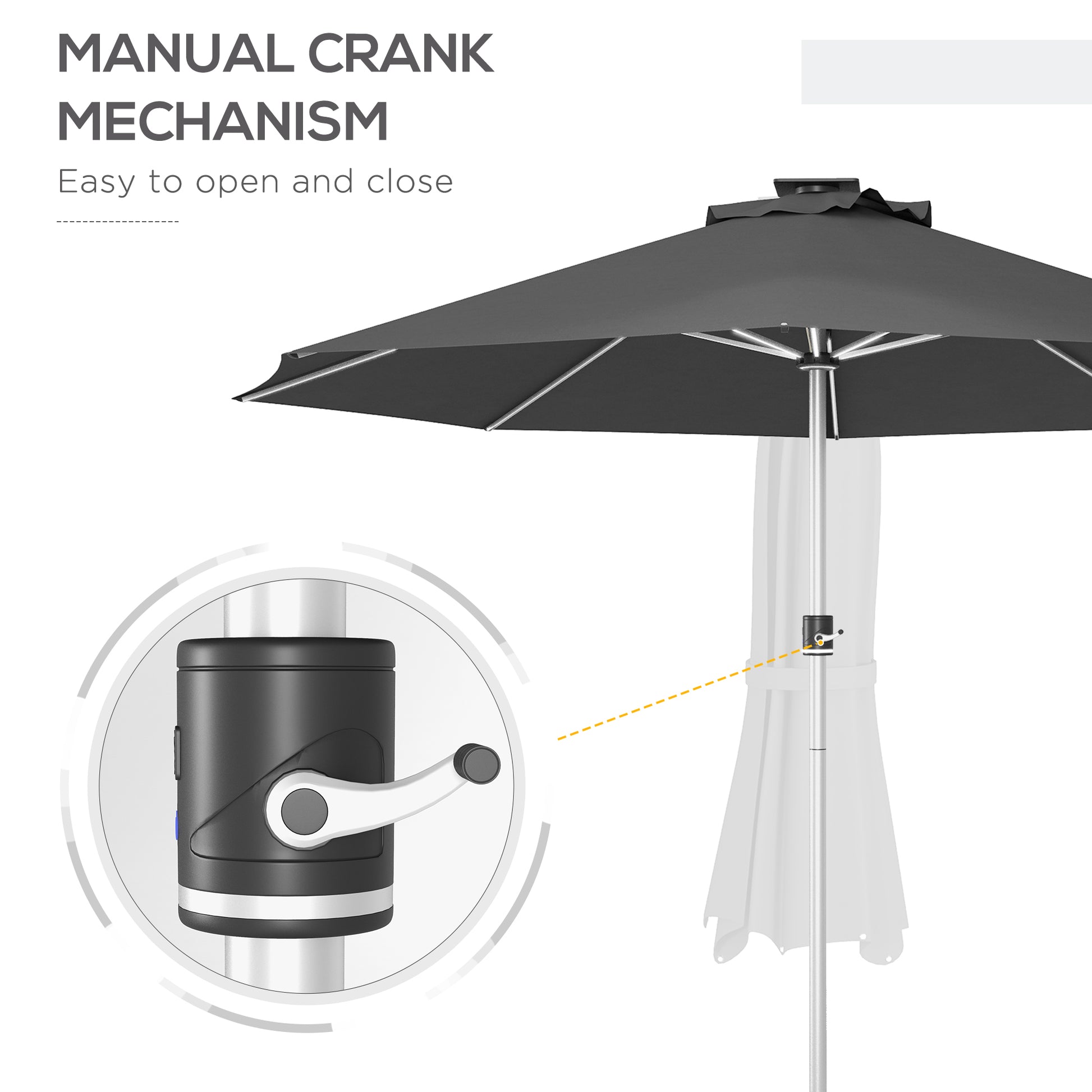 Aosom LED Patio Umbrella 9.6' Solar USB Charcoal-DECOROLALA