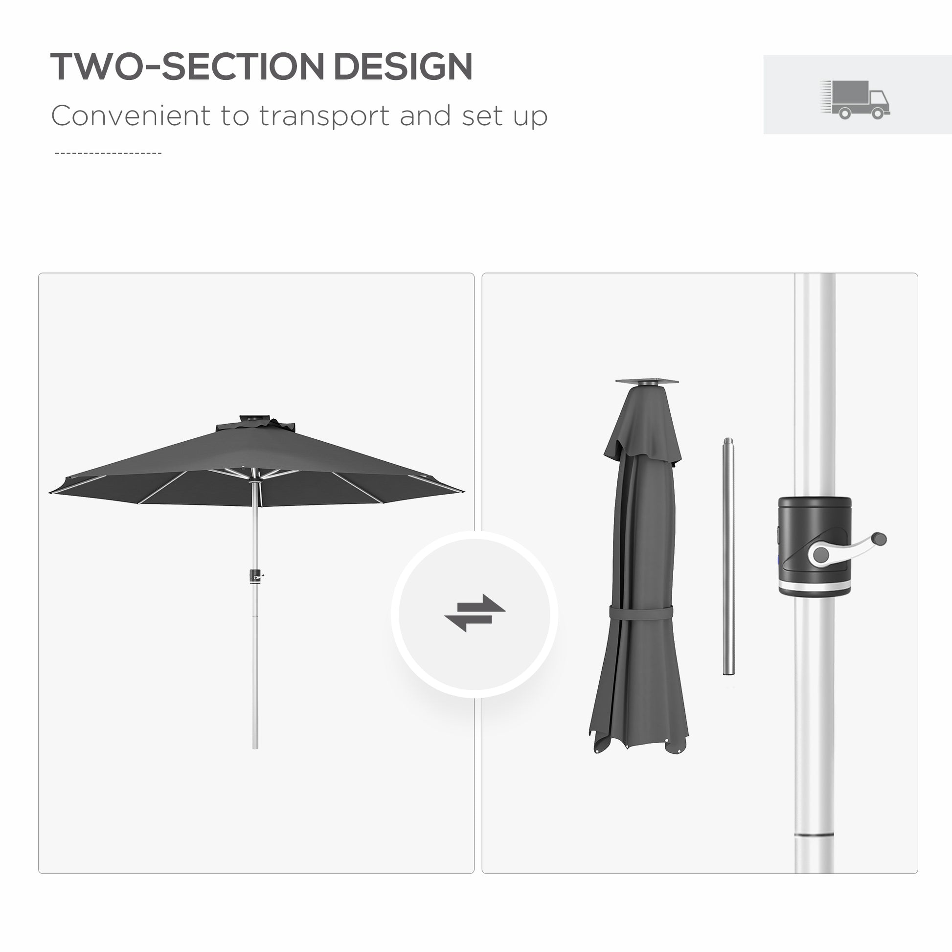 Aosom LED Patio Umbrella 9.6' Solar USB Charcoal-DECOROLALA
