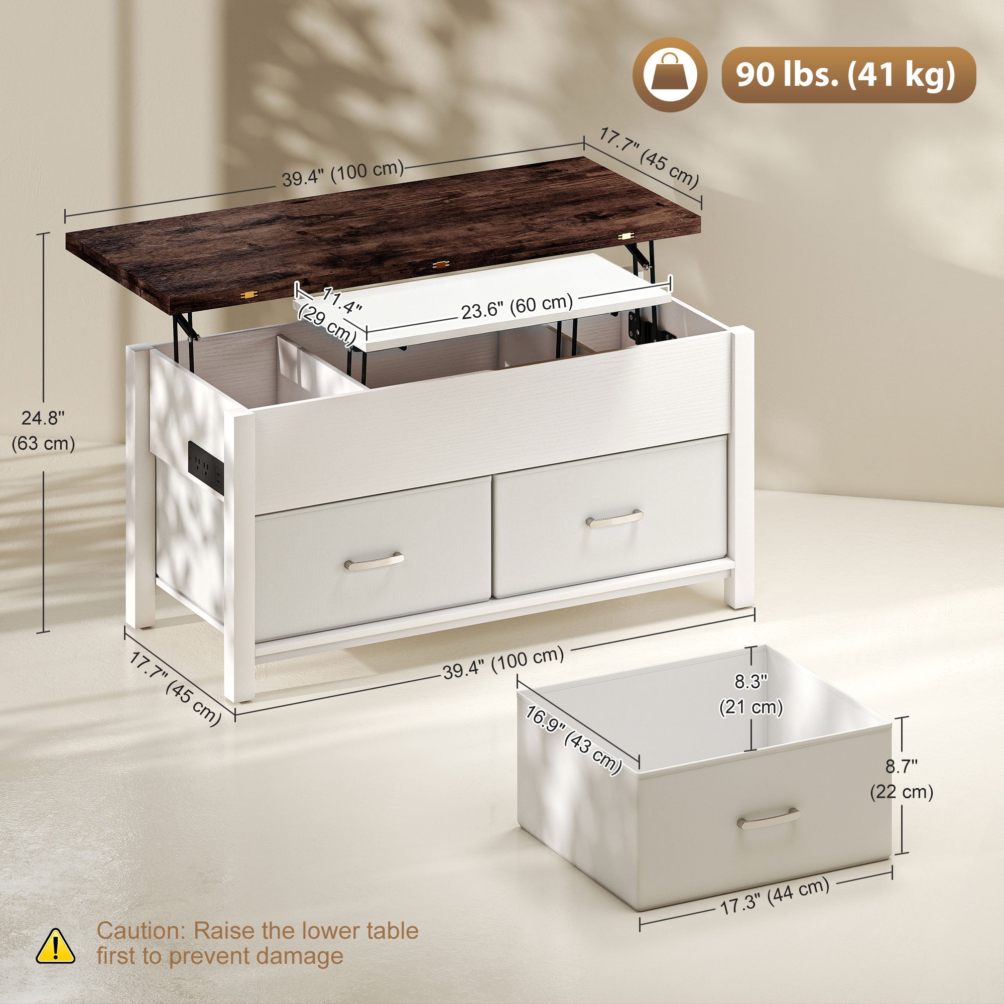 Aosom Lift Top Coffee Table with Charging Station & Storage-DECOROLALA