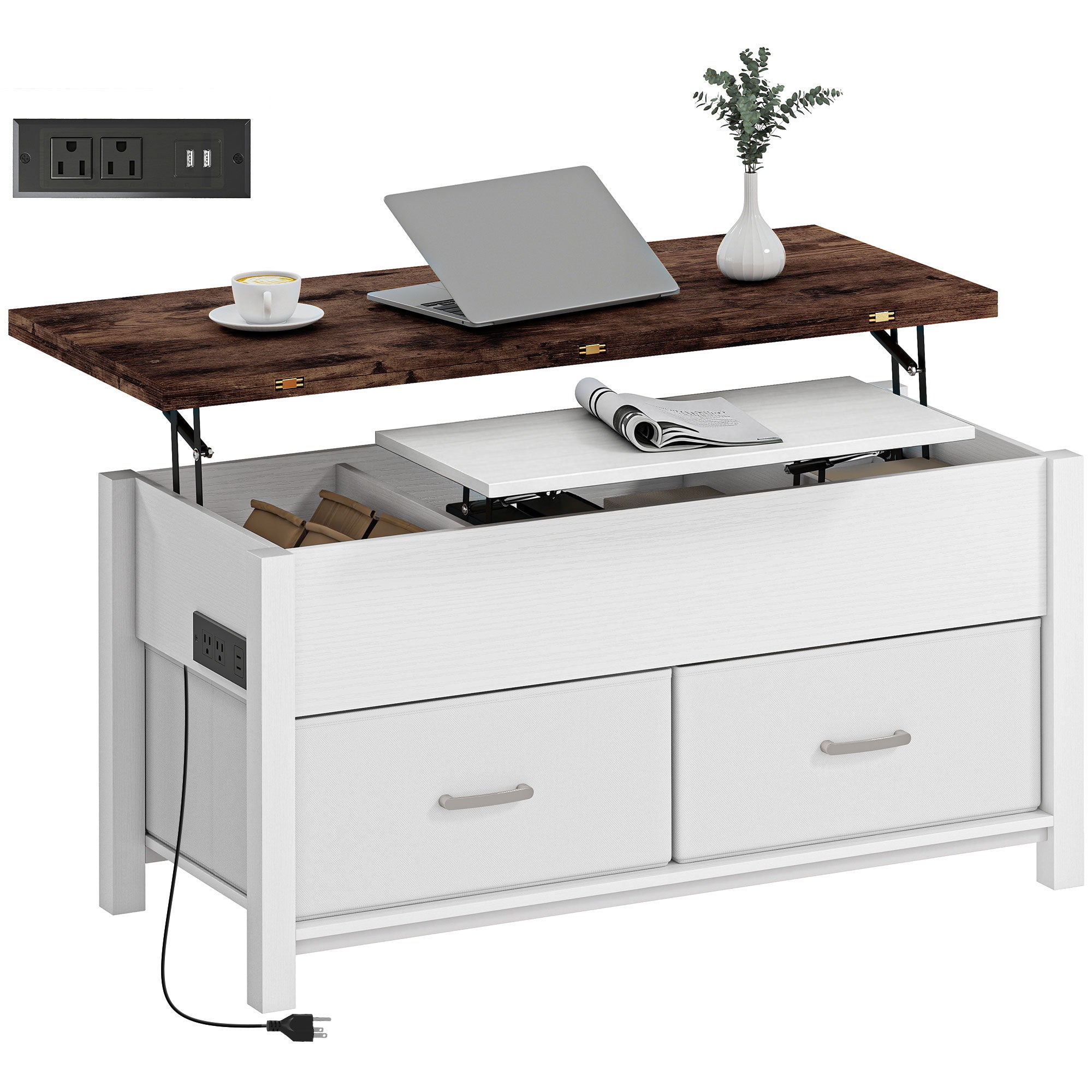 Aosom Lift Top Coffee Table with Charging Station & Storage-DECOROLALA