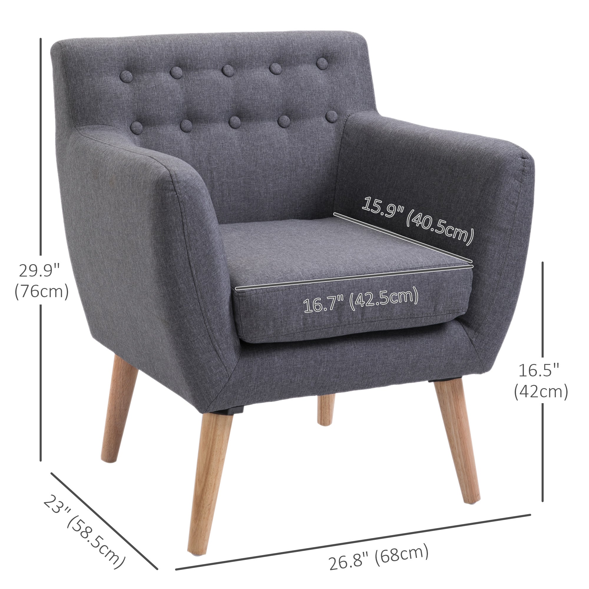 Aosom Linen Armchair - Light Grey Mid-Century Modern-DECOROLALA