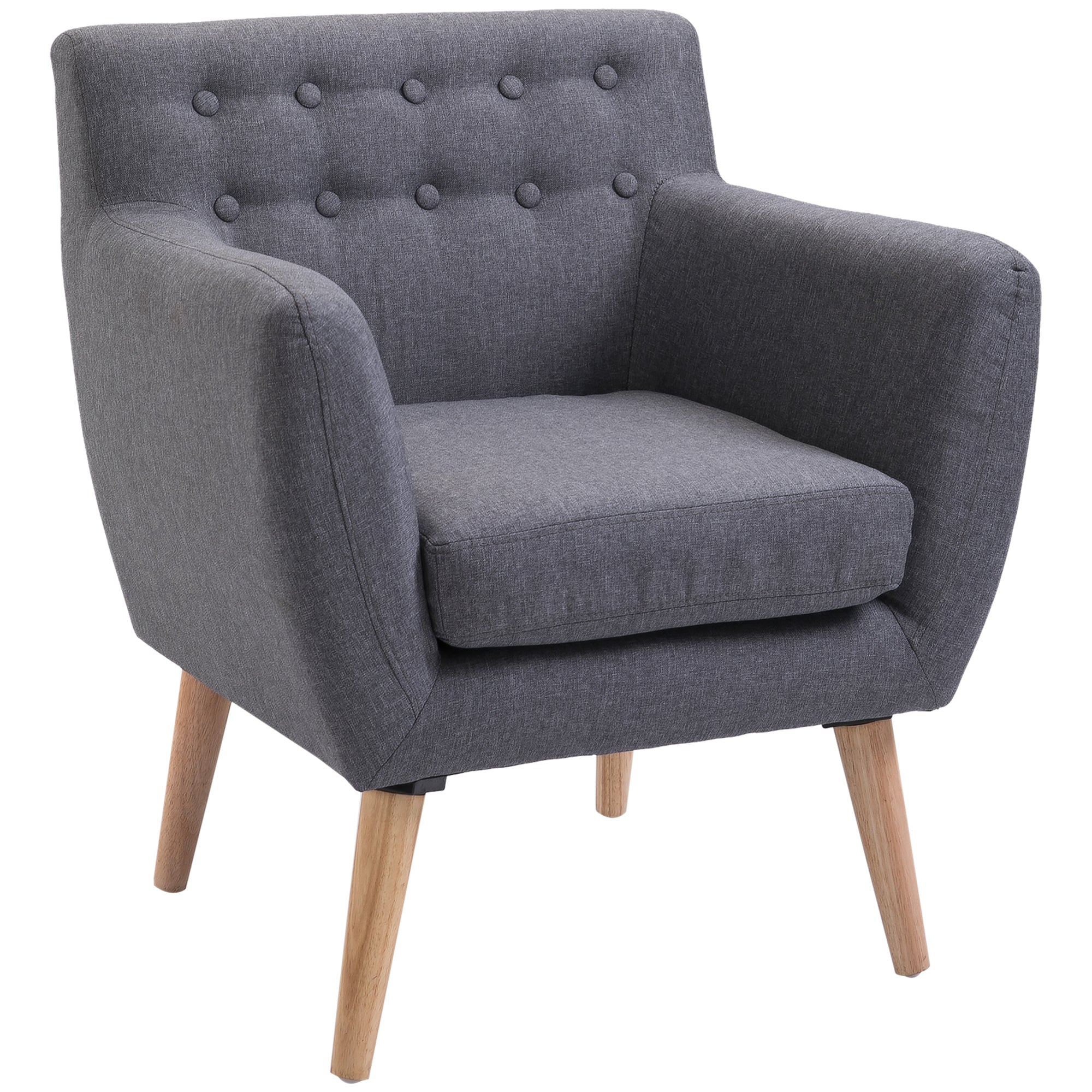 Aosom Linen Armchair - Light Grey Mid-Century Modern-DECOROLALA