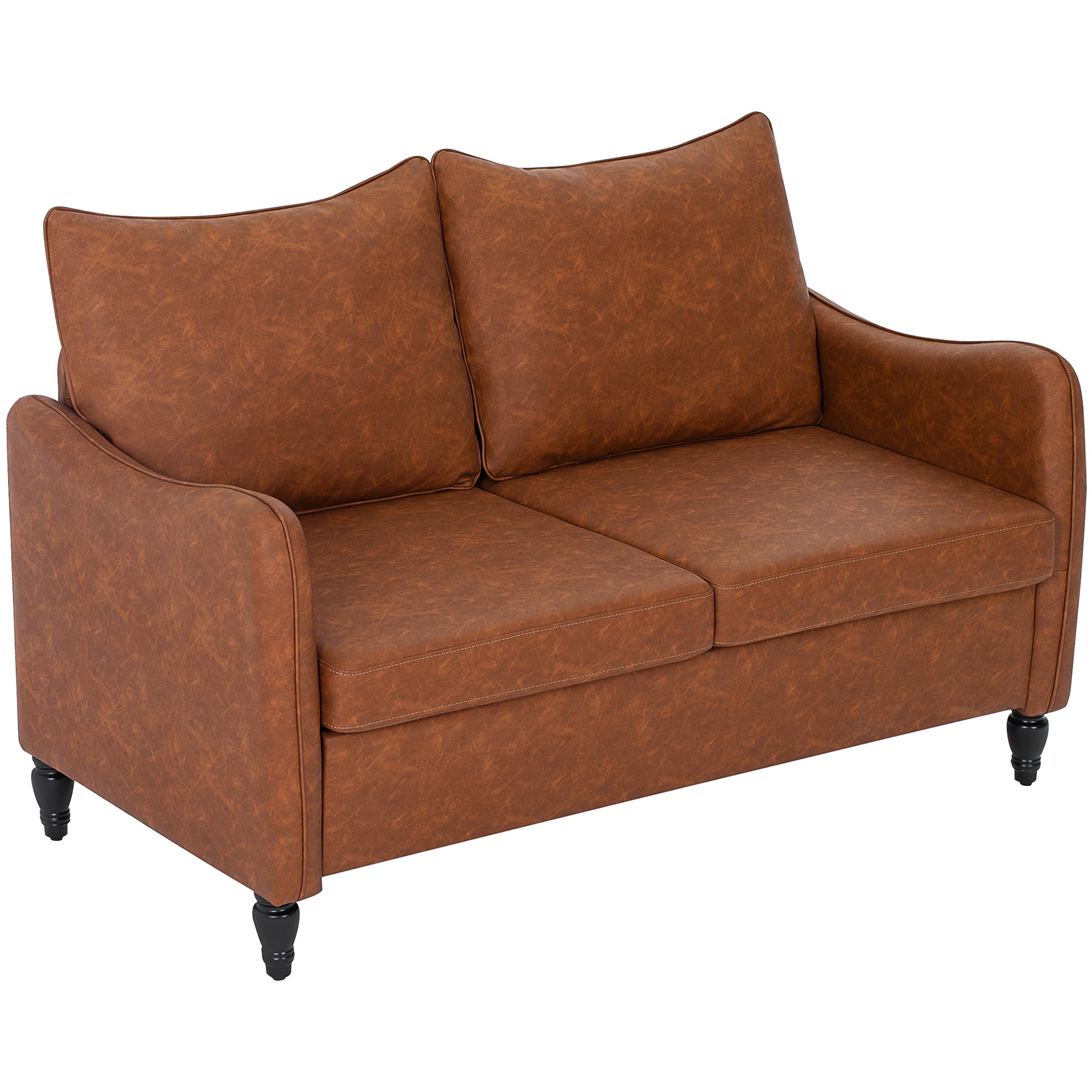 Aosom Loveseat Sofa 55" 2 Seater Brown PU Leather-DECOROLALA