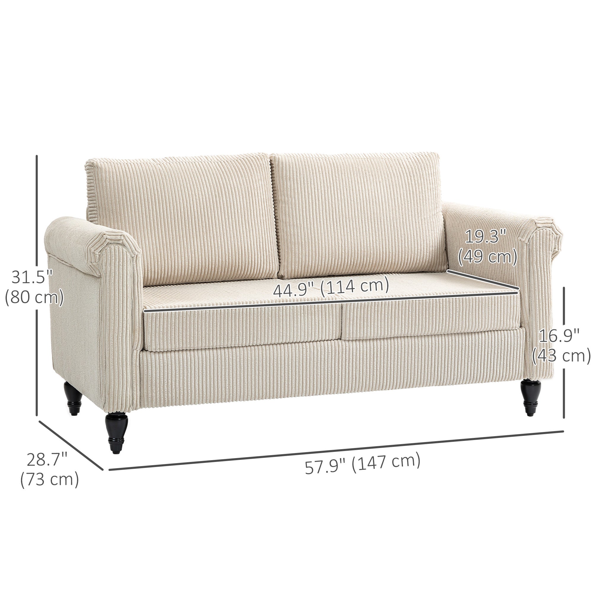 Aosom Loveseat Sofa - Beige 2 Seater Rolled Arms-DECOROLALA