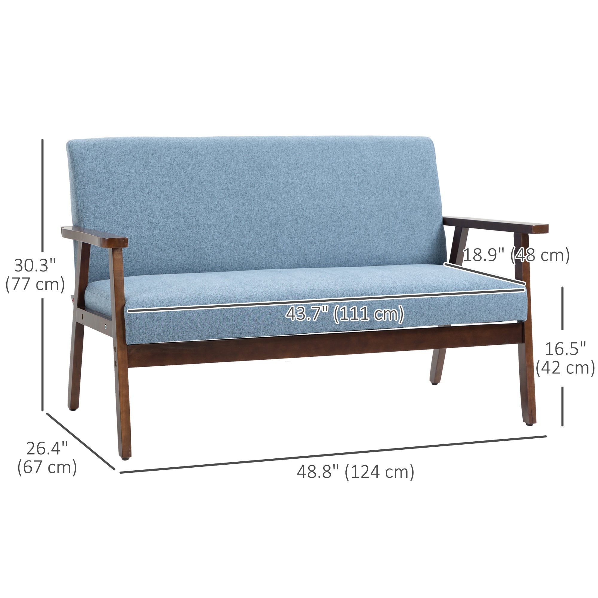 Aosom Loveseat Sofa - Blue Linen 2-Seater-DECOROLALA