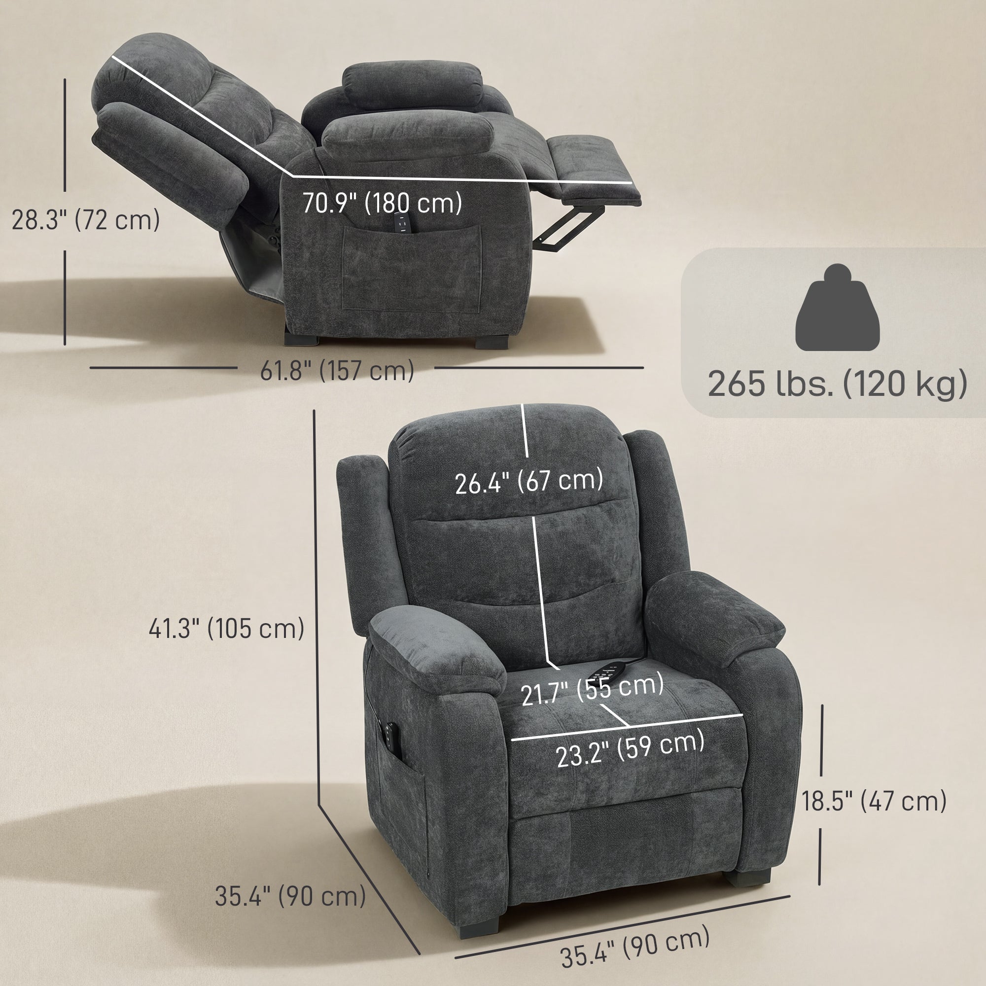 Aosom Massage Recliner Chair - Dark Grey Power Recline-DECOROLALA