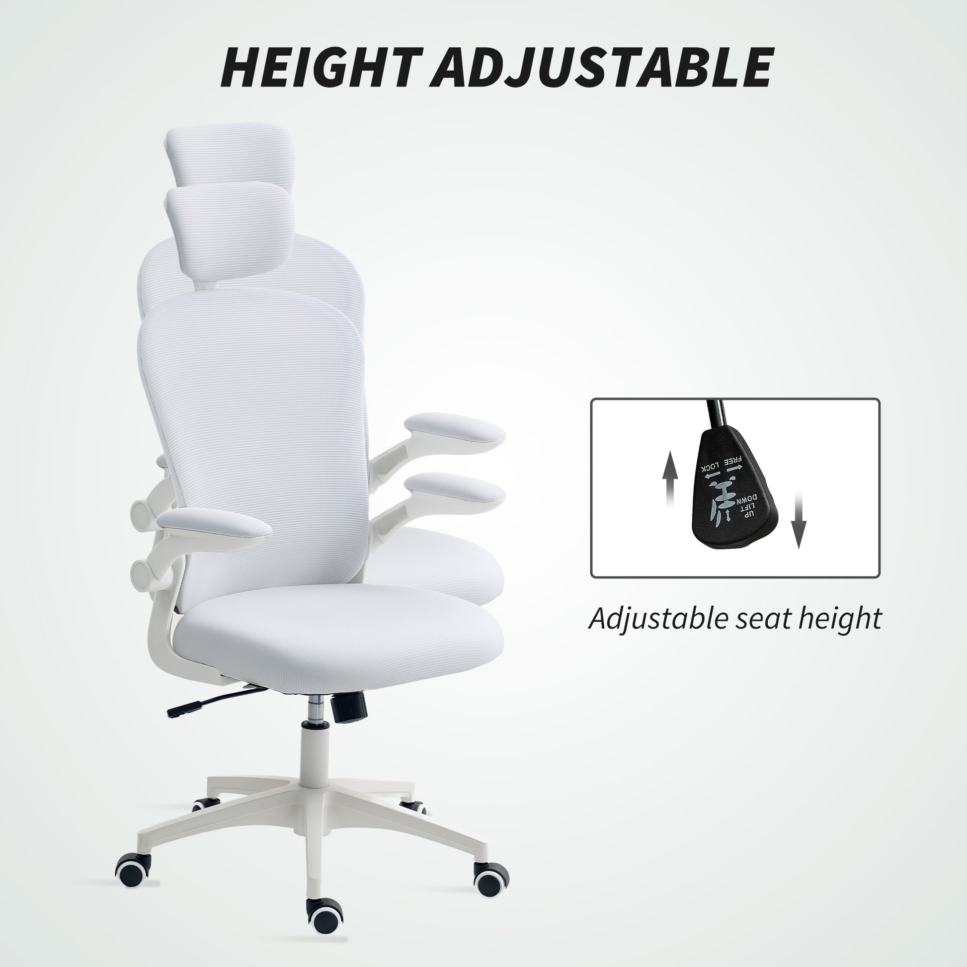 Office Chair, Mesh Computer Desk Chair with Adjustable Headrest, 4D Lumbar Support, Flip-up Arm, White-Office Products > Office Furniture > Office Chairs-DECOROLALA