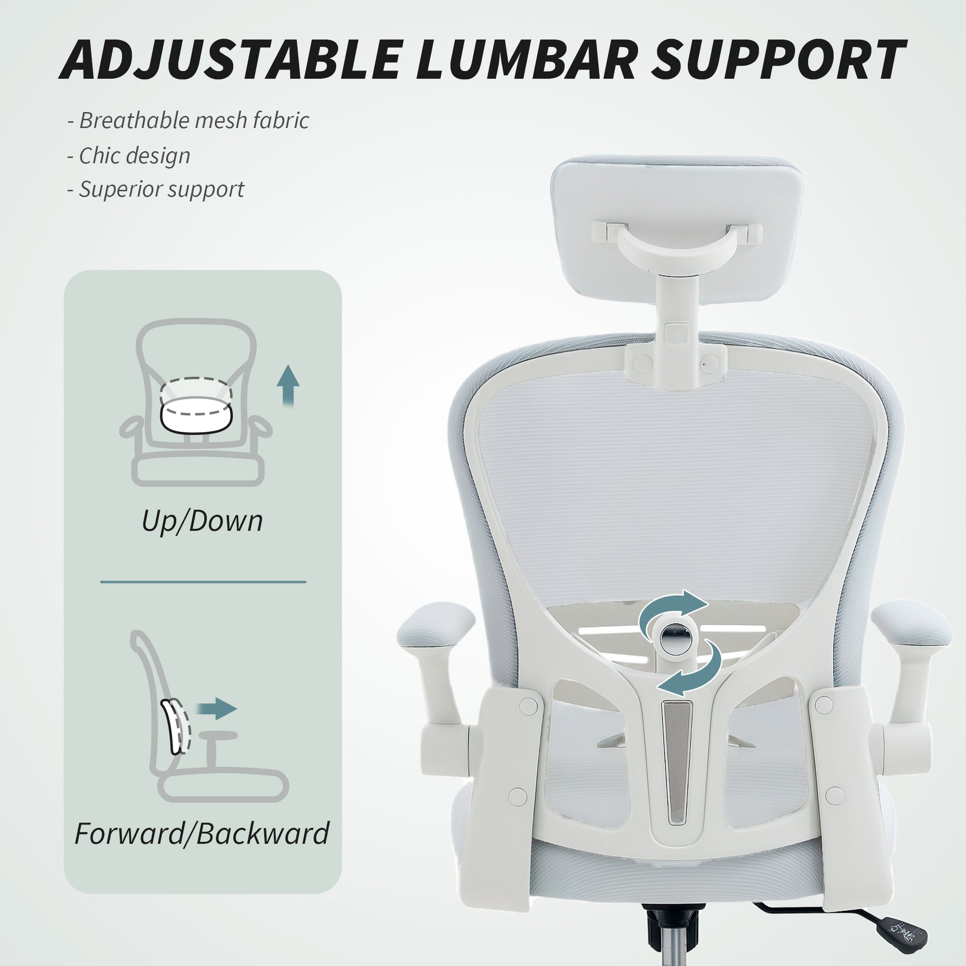 Office Chair, Mesh Computer Desk Chair with Adjustable Headrest, 4D Lumbar Support, Flip-up Arm, White-Office Products > Office Furniture > Office Chairs-DECOROLALA