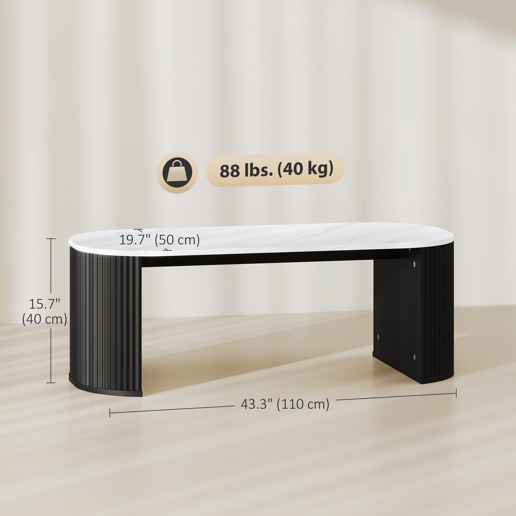 Coffee Table, Modern Marble-Effect Living Room Table with Round Corners and Thicken Legs, Black-Home Furnishings > Living Room Furniture > Coffee Tables-DECOROLALA