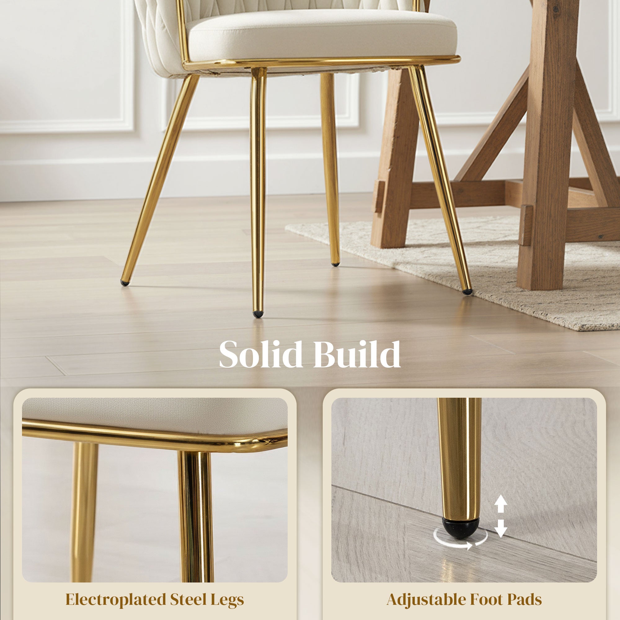 Aosom Modern Dining Chairs Set of 2 - Cream White Velvet Woven Back-Home Furnishings > Kitchen & Dining Furniture > Dining Chairs-DECOROLALA