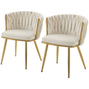 Aosom Modern Dining Chairs Set of 2 - Cream White Velvet Woven Back-Home Furnishings > Kitchen & Dining Furniture > Dining Chairs-DECOROLALA