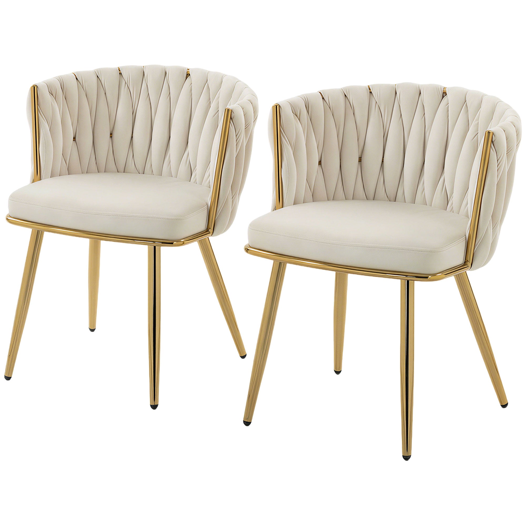 Aosom Modern Dining Chairs Set of 2 - Cream White Velvet Woven Back-Home Furnishings > Kitchen & Dining Furniture > Dining Chairs-DECOROLALA