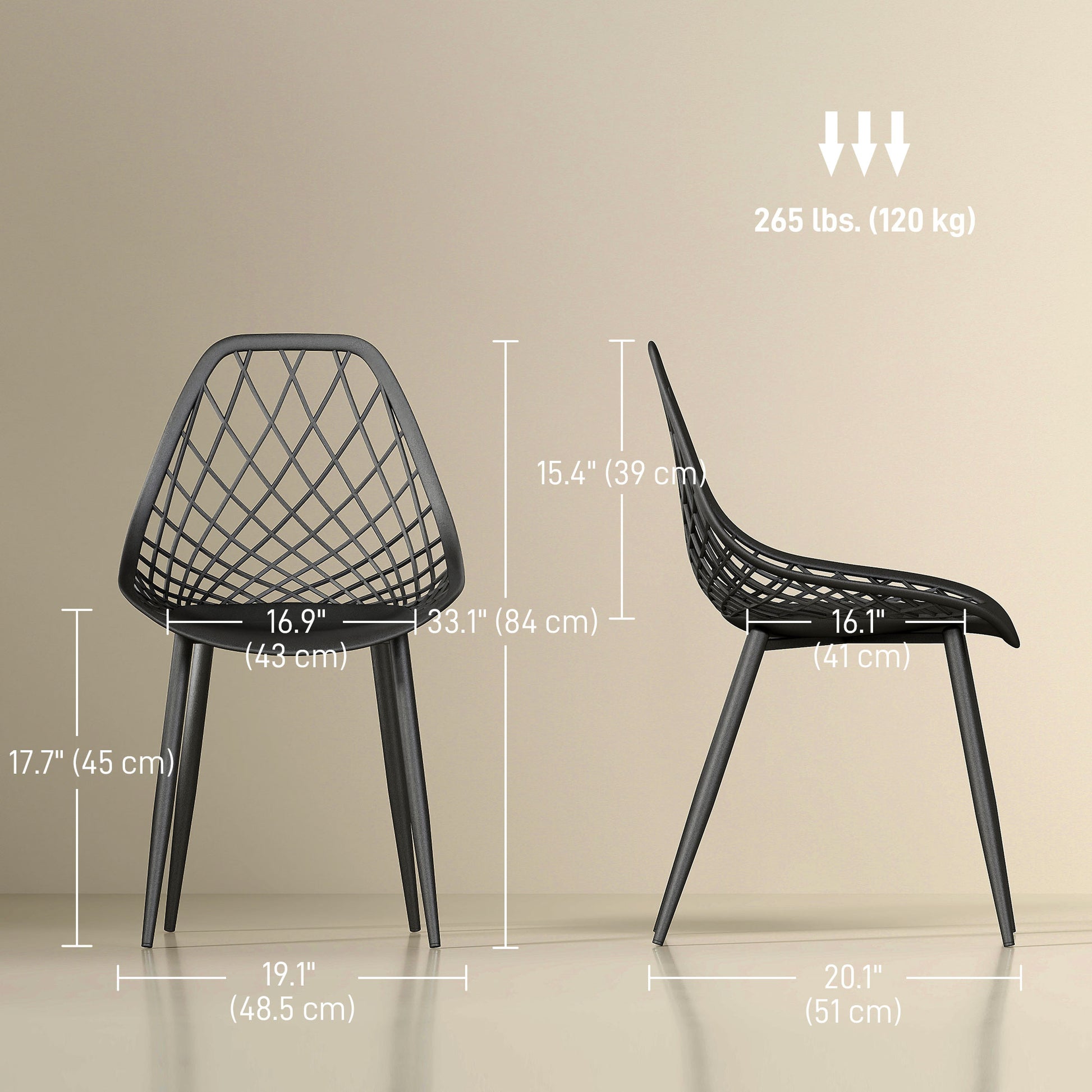 Aosom Modern Dining Chairs Set of 4 - Black Plastic with Metal Legs-Home Furnishings > Kitchen & Dining Furniture > Dining Chairs-DECOROLALA