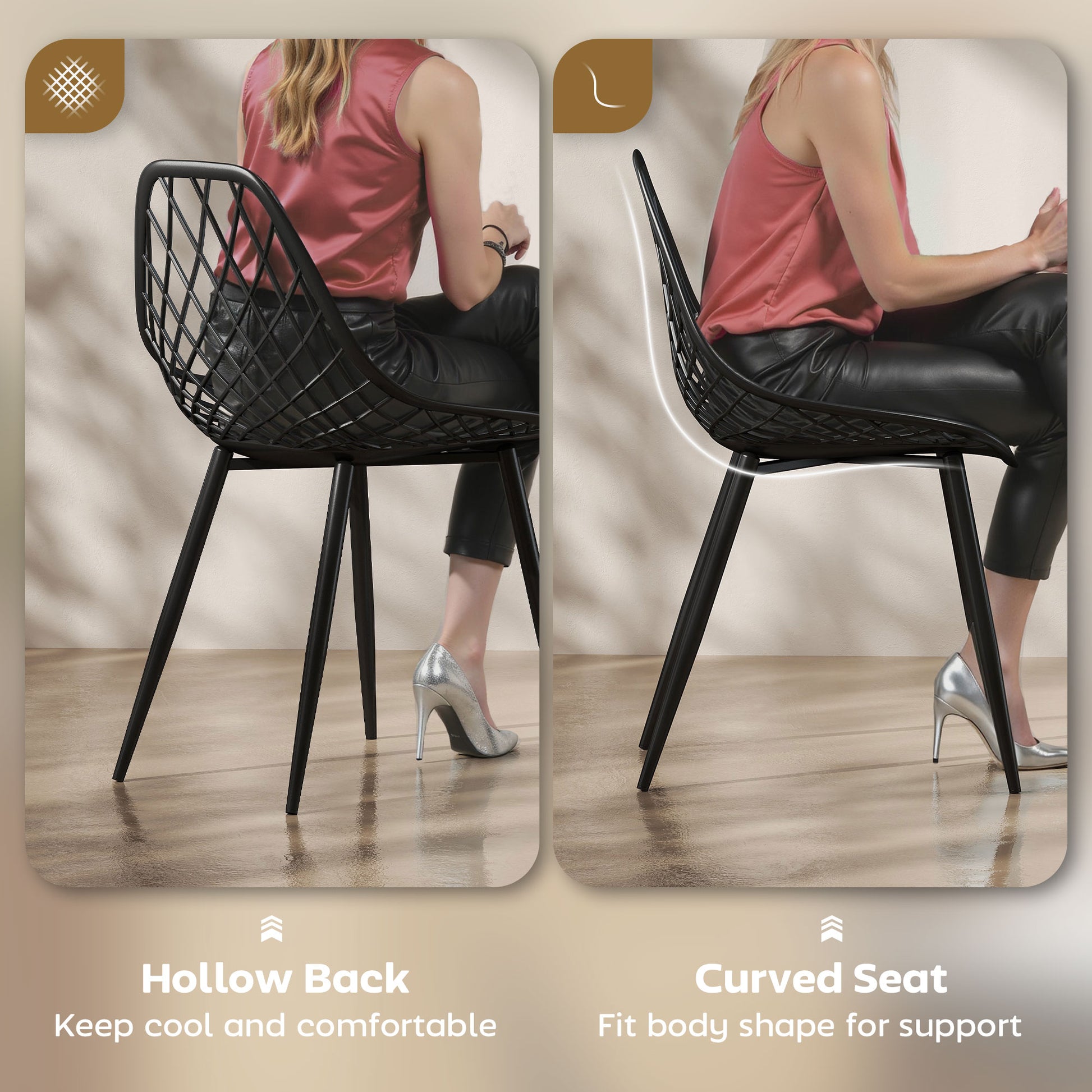 Aosom Modern Dining Chairs Set of 4 - Black Plastic with Metal Legs-Home Furnishings > Kitchen & Dining Furniture > Dining Chairs-DECOROLALA