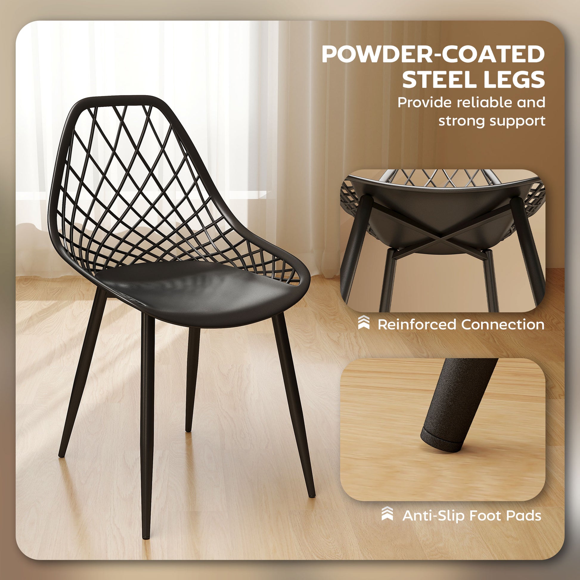 Aosom Modern Dining Chairs Set of 4 - Black Plastic with Metal Legs-Home Furnishings > Kitchen & Dining Furniture > Dining Chairs-DECOROLALA