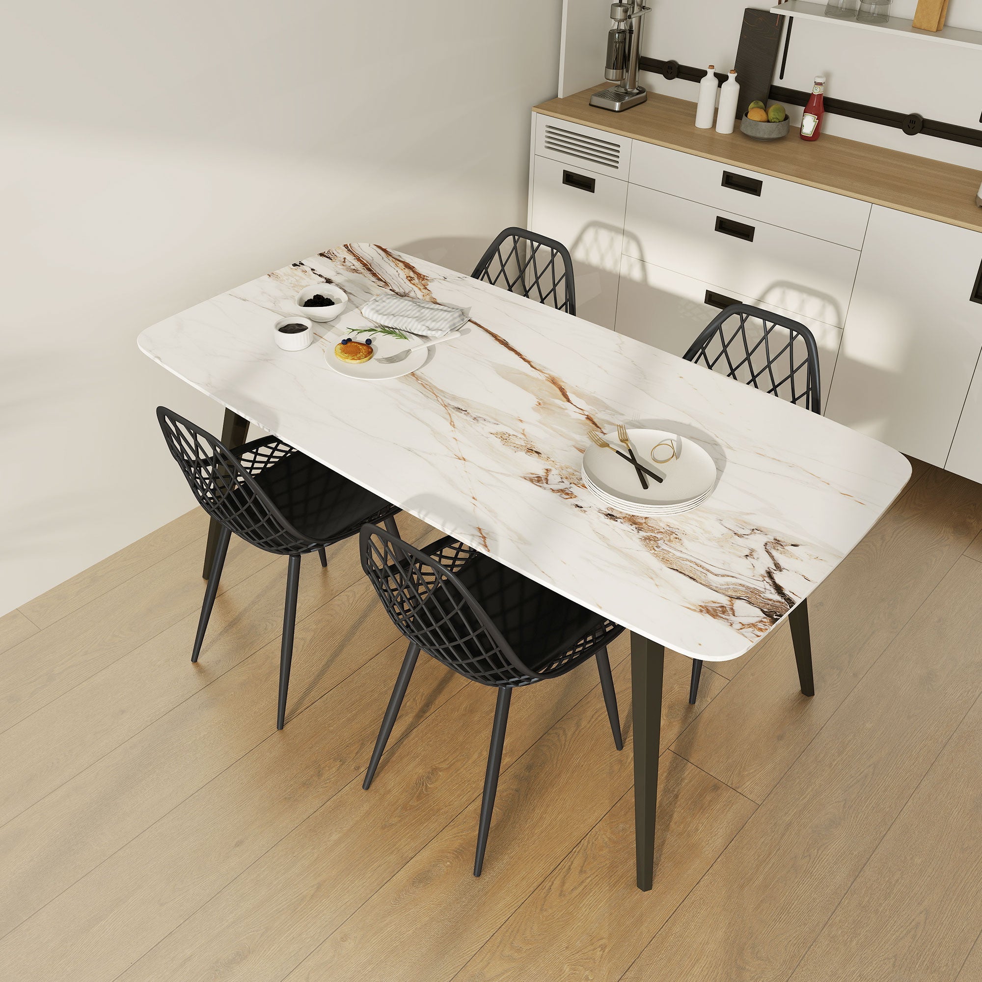 Aosom Modern Dining Chairs Set of 4 - Black Plastic with Metal Legs-Home Furnishings > Kitchen & Dining Furniture > Dining Chairs-DECOROLALA